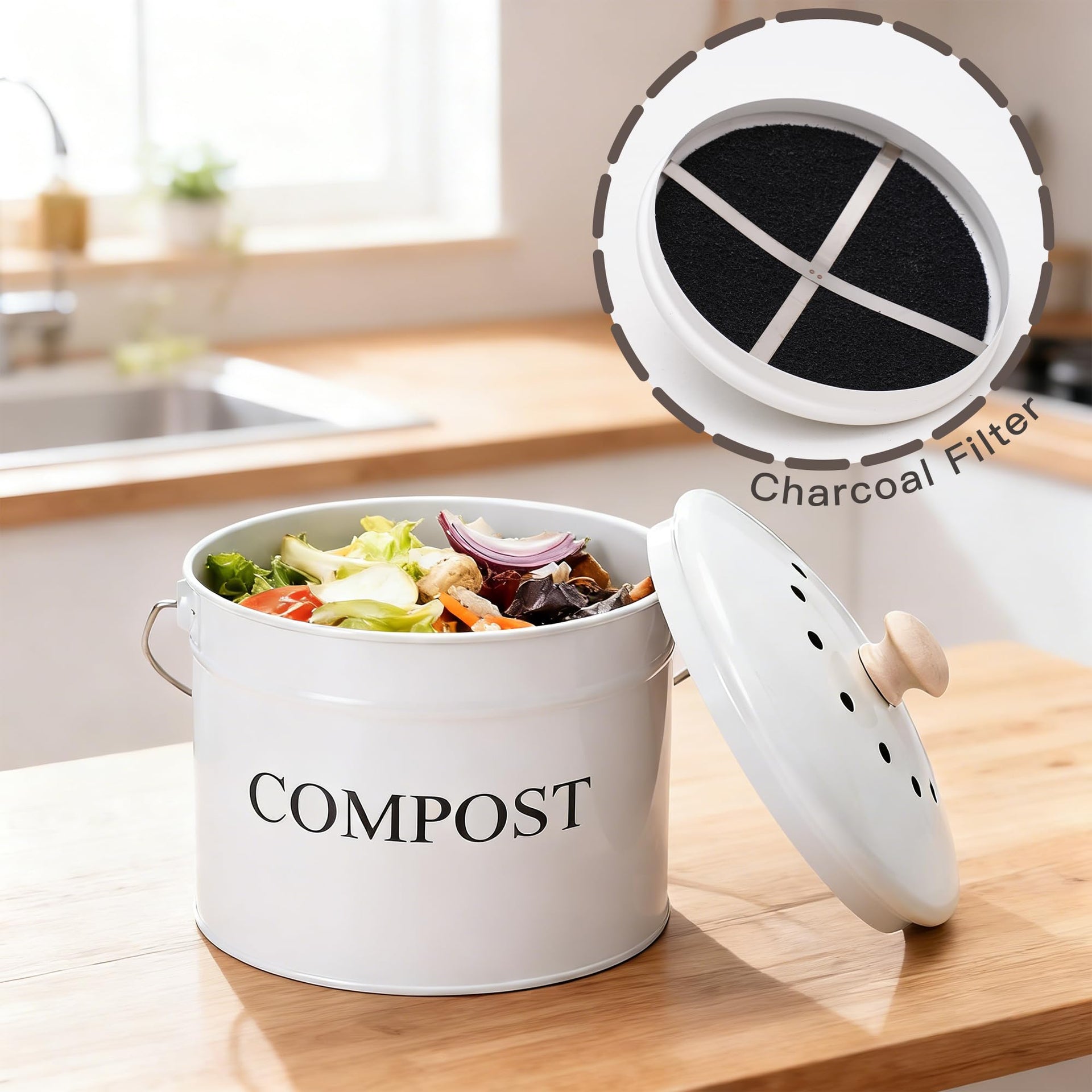Compost Bin 1 Gallon Countertop Composter with Lid