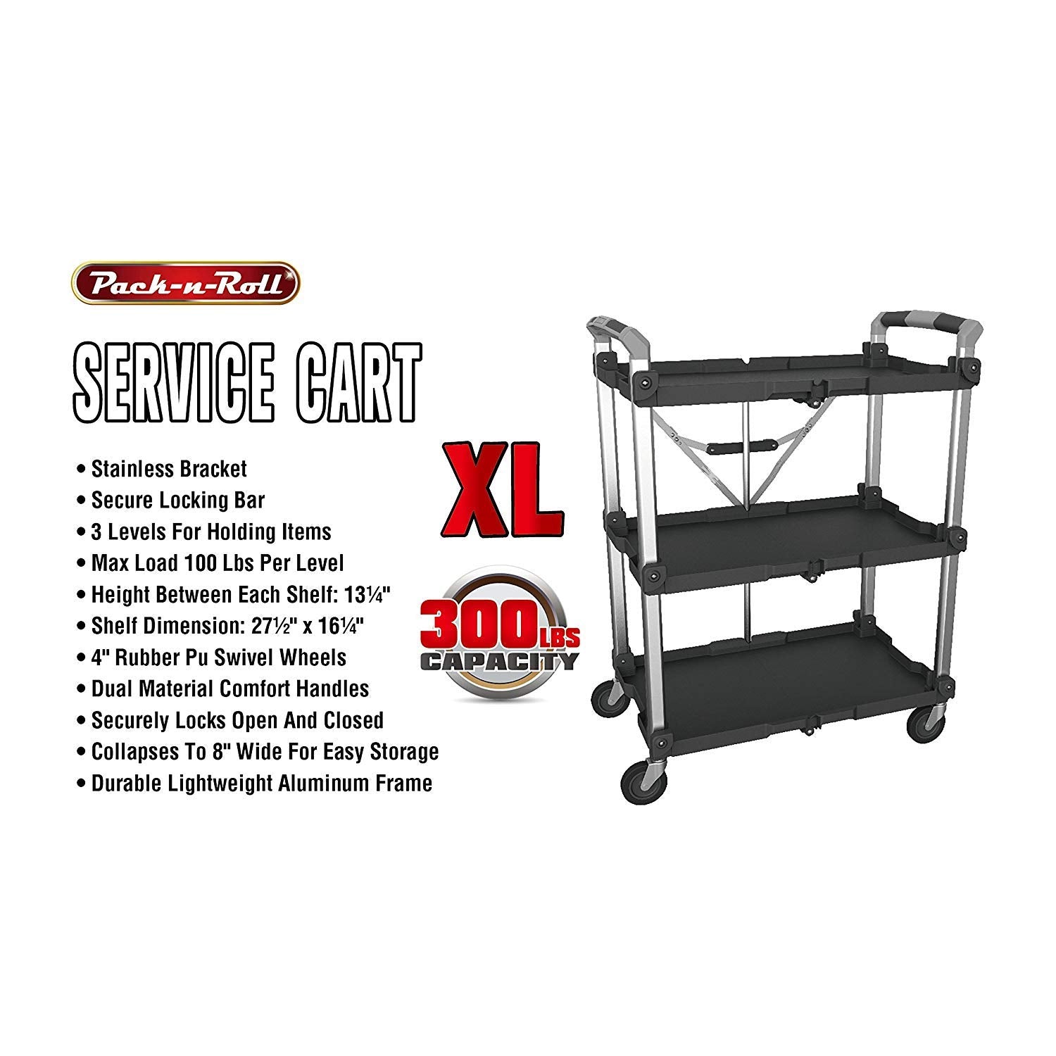 85 189 Pack N Roll Collapsible Service Cart