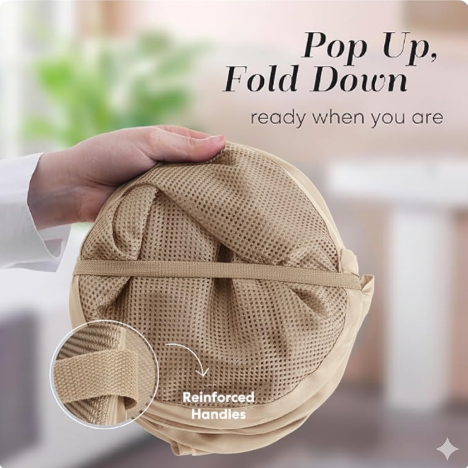 Collapsible Mesh Pop Up Laundry Hamper with Side Pocket