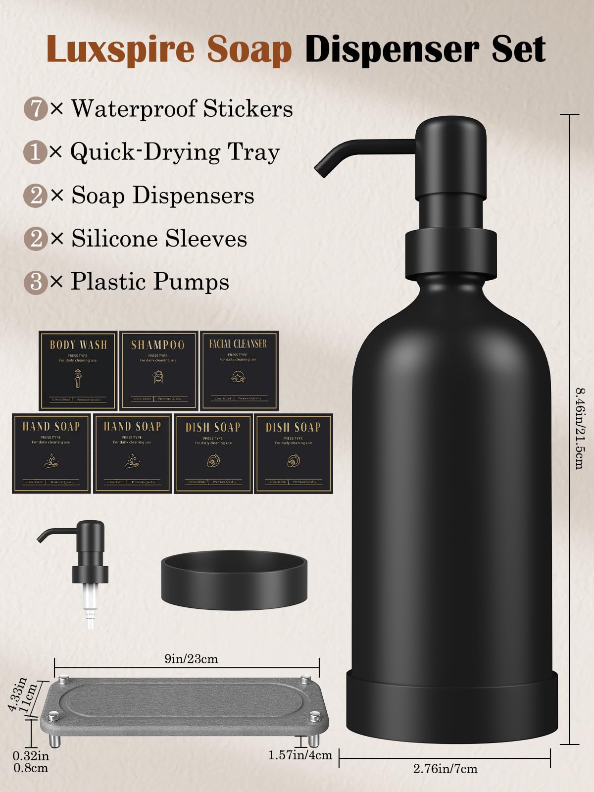 17 oz Glass Liquid Soap Dispenser Set (2 Count)