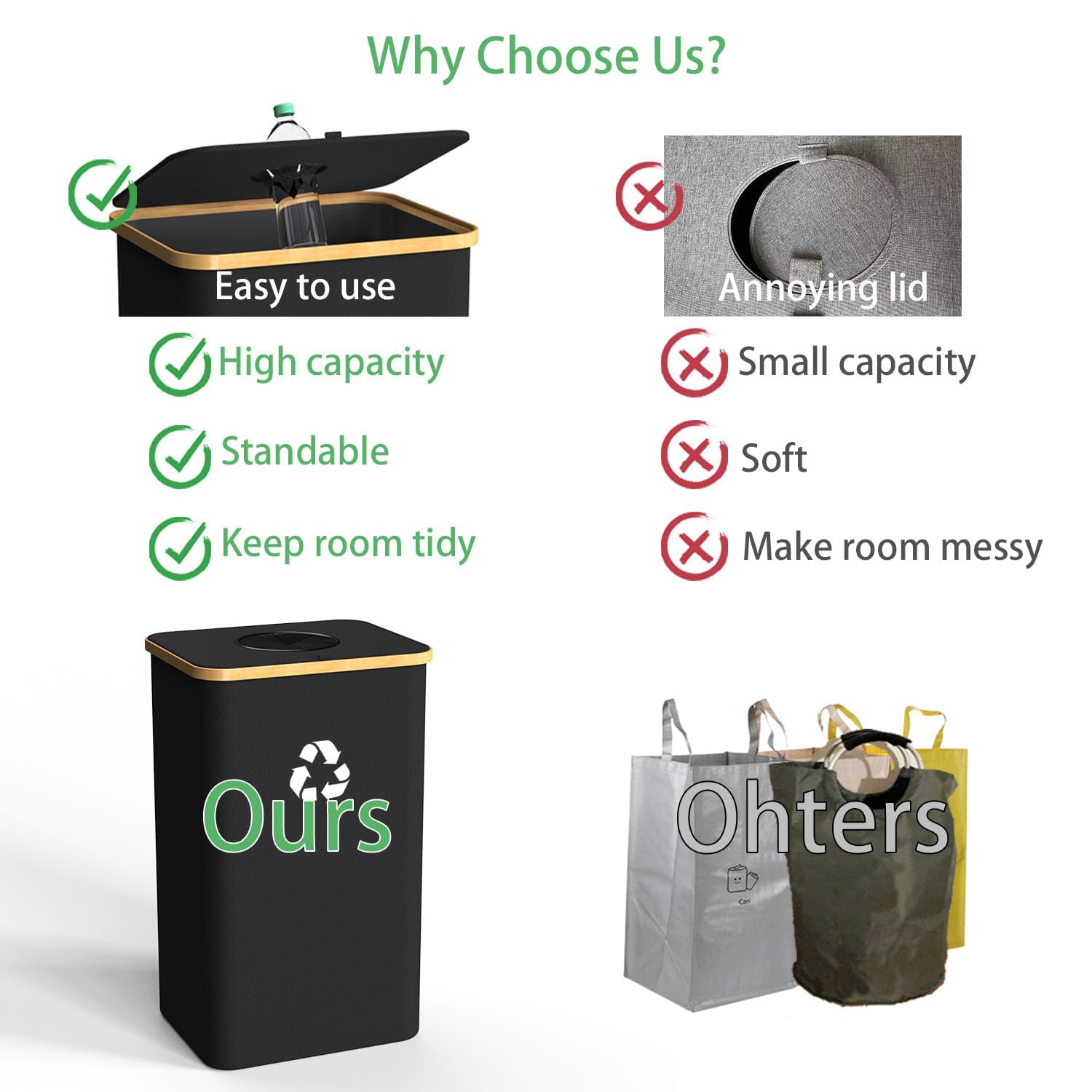 Recycling Bin Kitchen Indoor Home 40 Gallon 156L Recycle Bin with Lid 2 Removeable Reusable Inner Bag Bottle Can Glass Waste Plastice