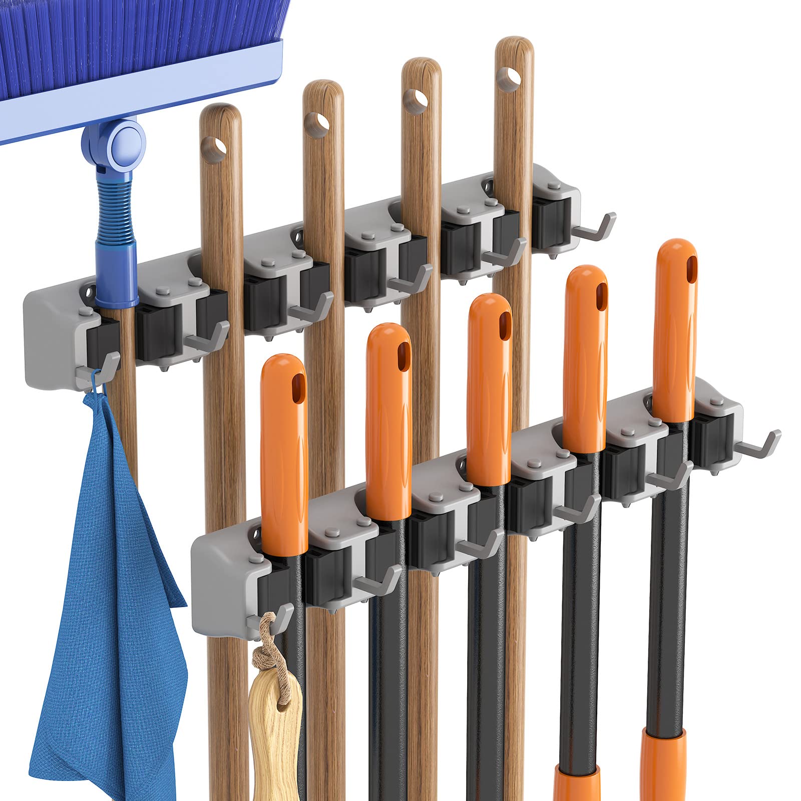 Mop and Broom Holder Organzier Wall Hanging Mount (2 Count)