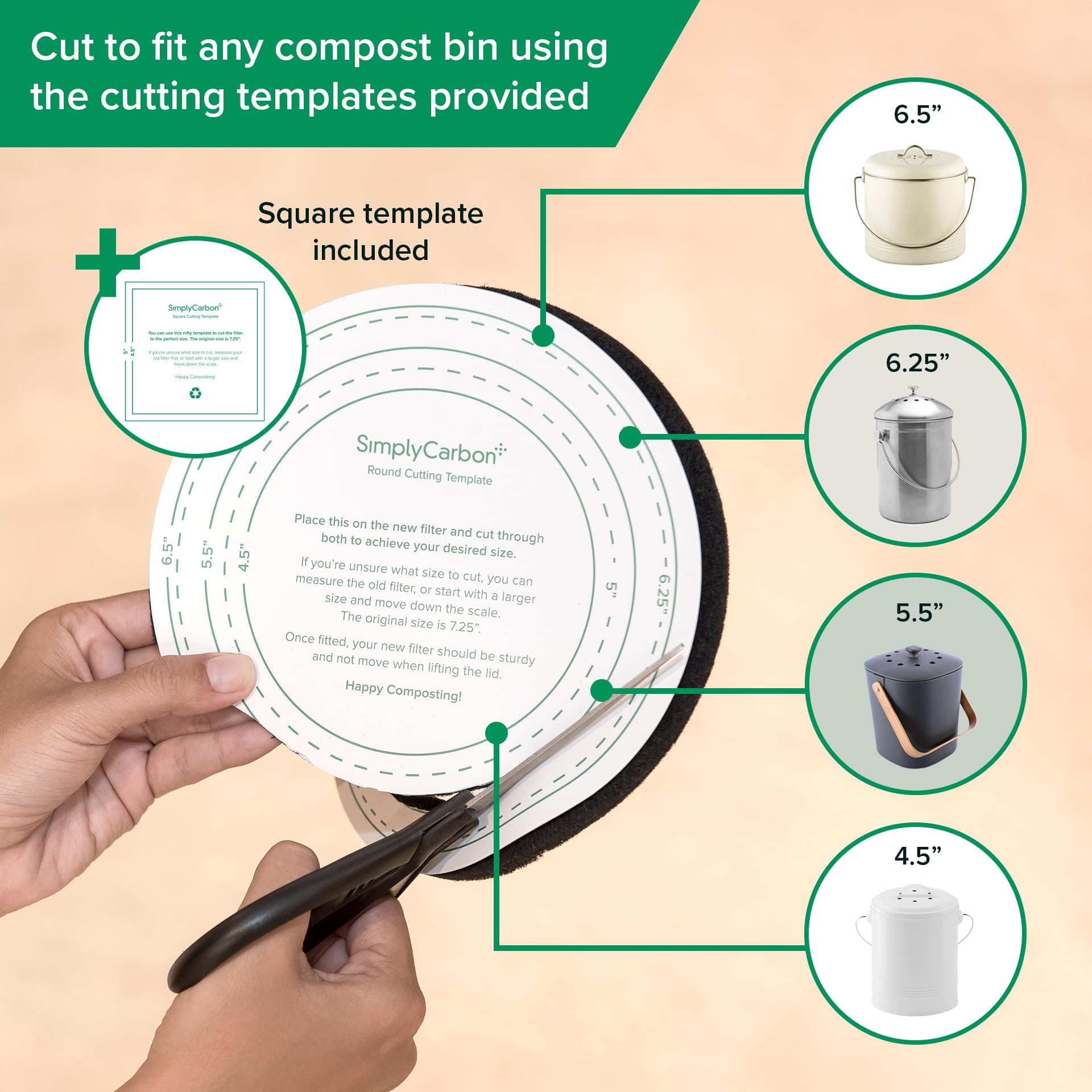 2 Years Supply Extra Thick Filters for Kitchen Compost Bins (6 Count)