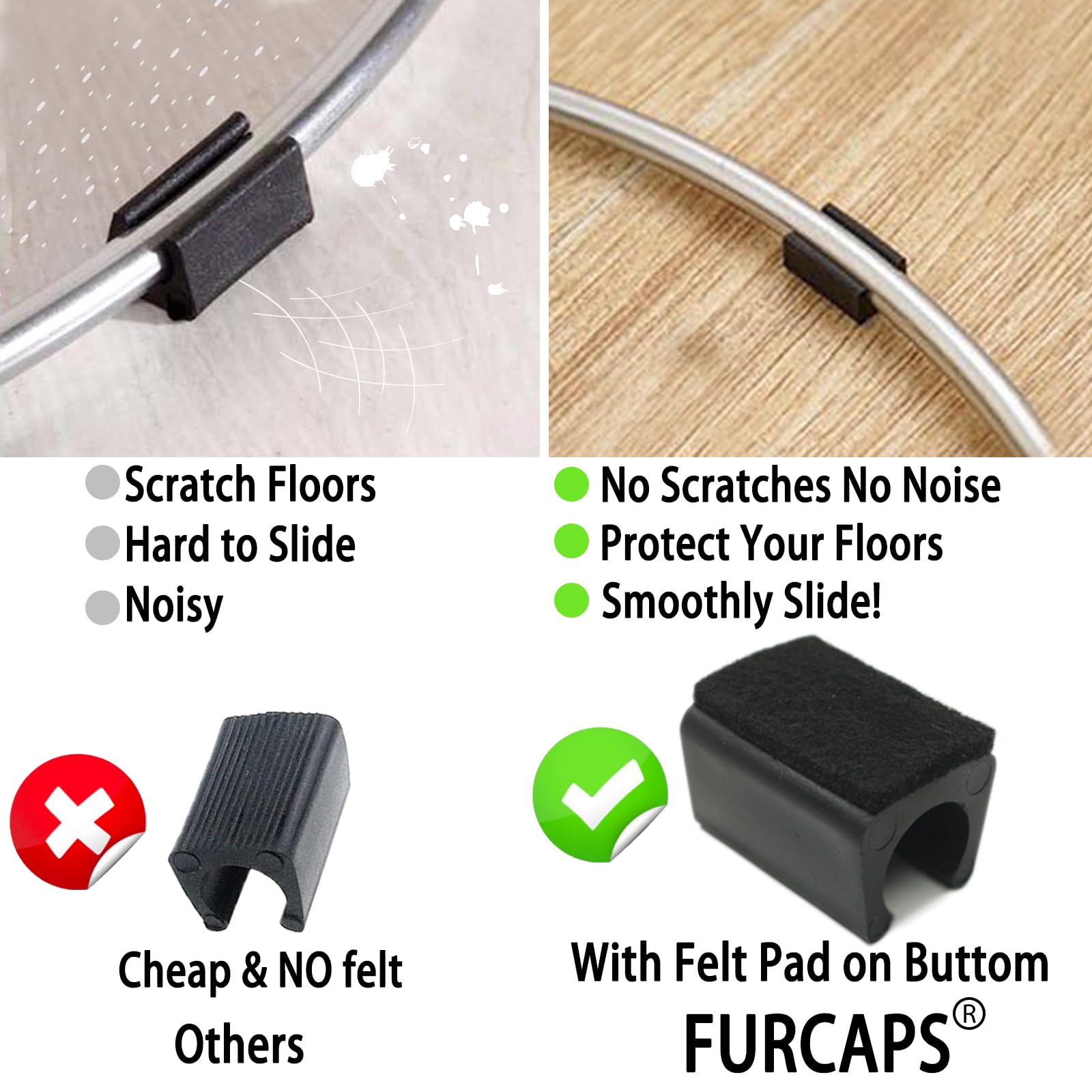 Rectangle U Shaped Sled Chair Leg Tips Cap with Felt Pads (32 Count)