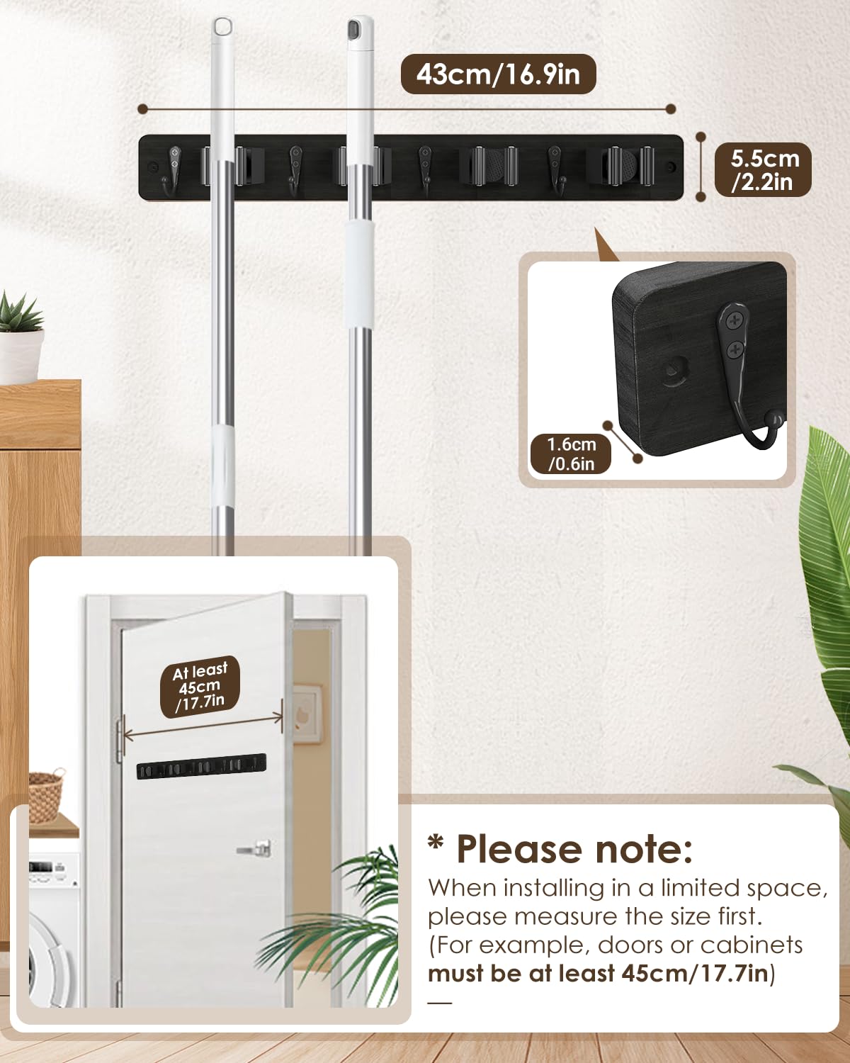 Black Broom Holder Wall Mount