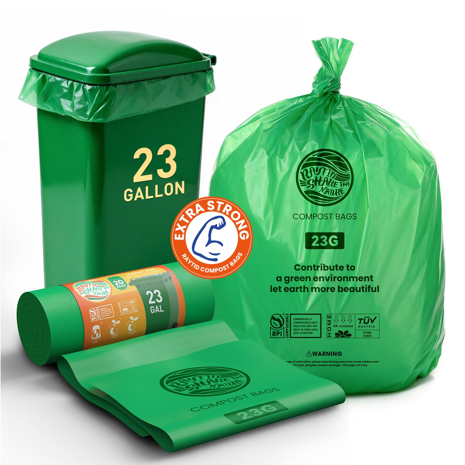 Compostable Trash Bags 23 gallon Large Garbage Bags (20 Count)