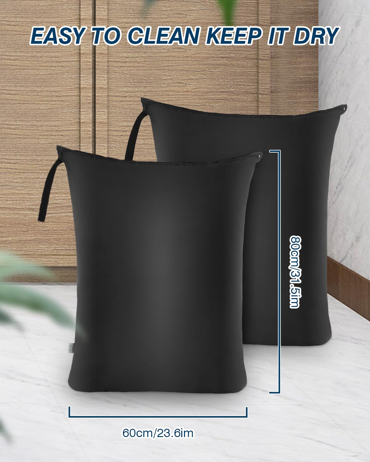 2Pcs Large Laundry Bags 24x32 inch Wet Dry Bag Reusable Waterproof Bag with Zipper for Home Travel Hotel Camping Swimsuits (2 Count)