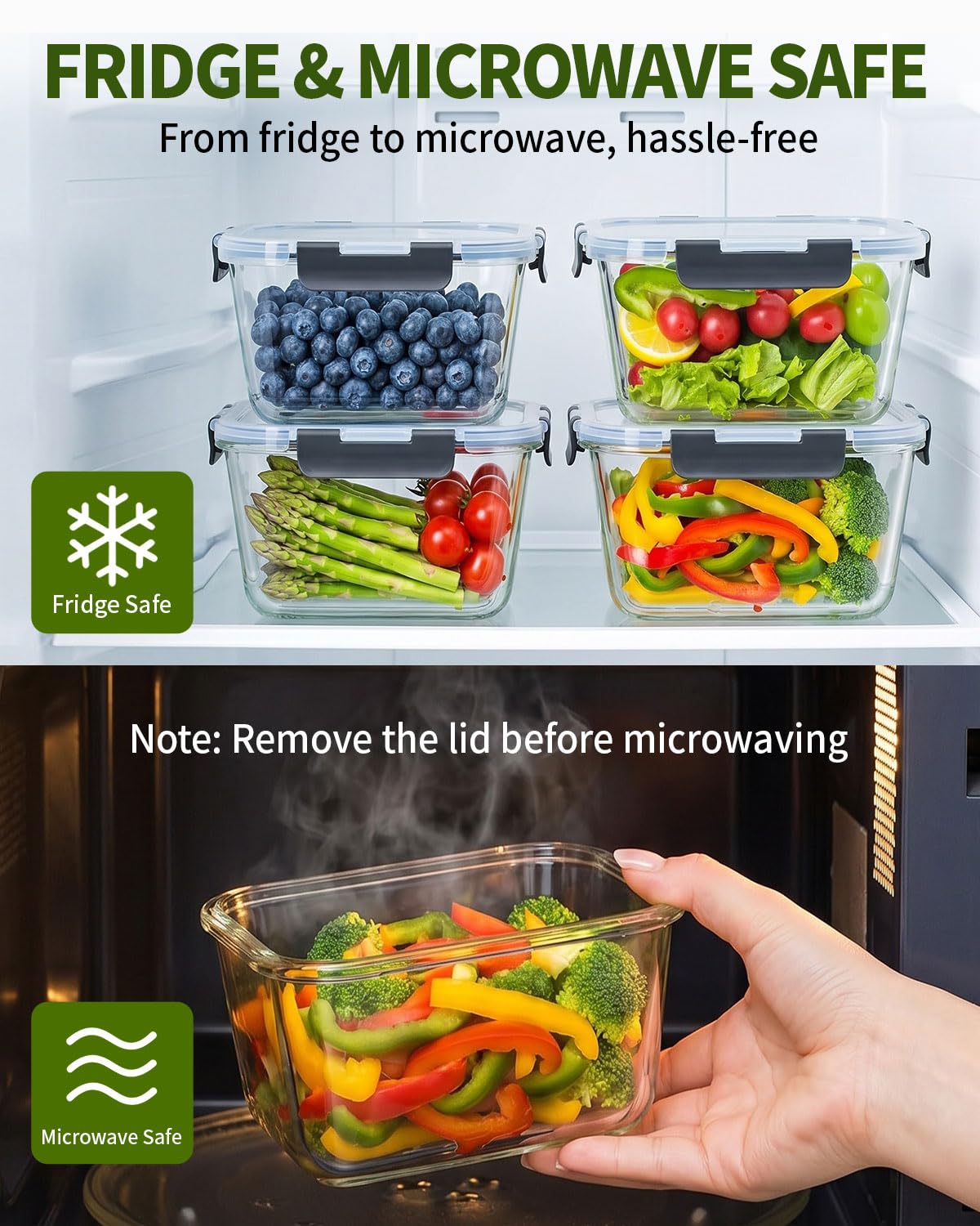 2 Pack 88oz 11 Cups Large Glass Storage Containers with Lids