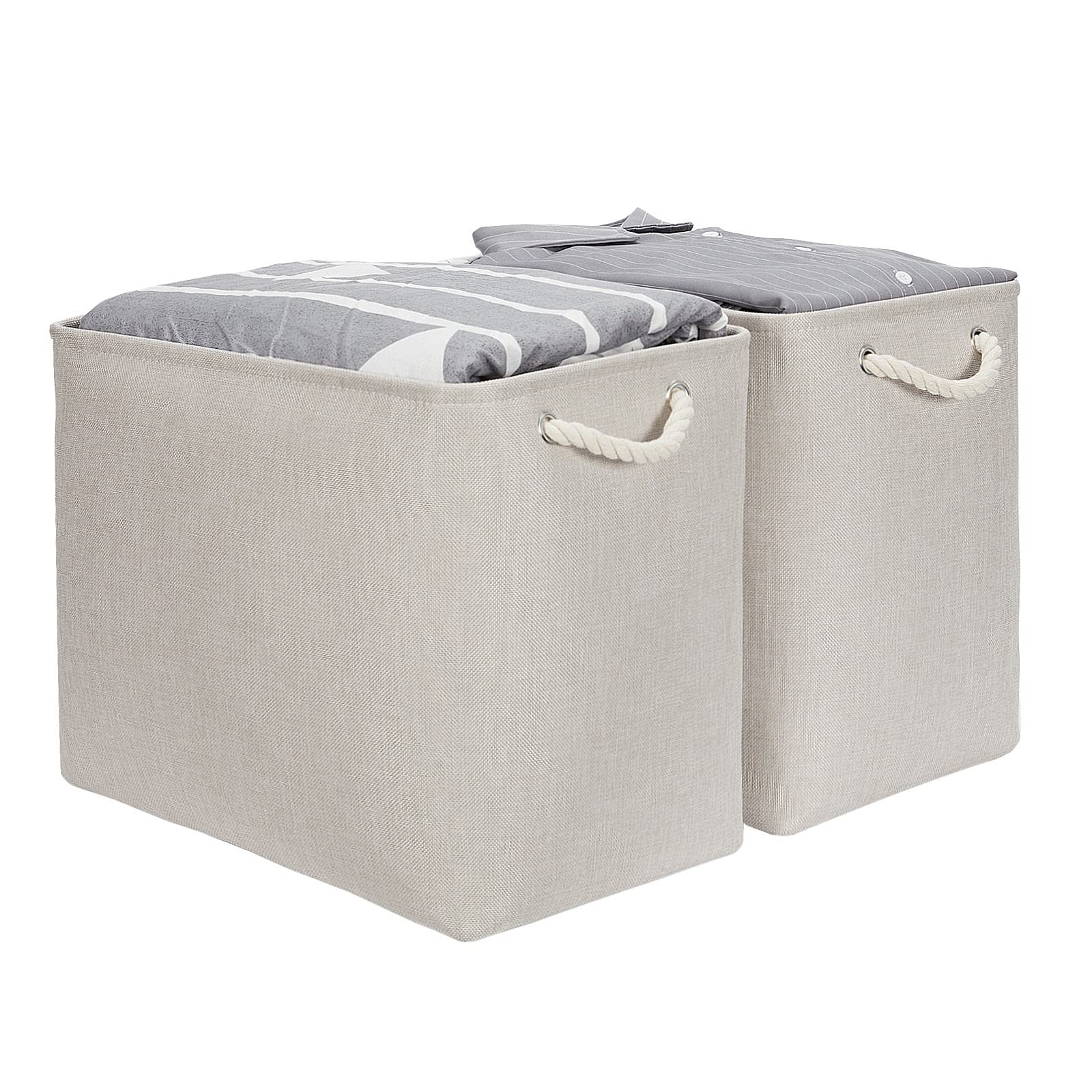 2 Pack Large Storage Baskets for Organizing Canvas Fabric Storage Basket Bins With Rope Handles for Shelf Clothes Empty Gift Basket (2 Count)