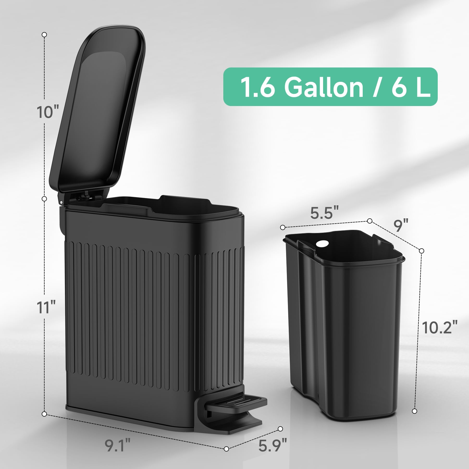 Slim Bathroom Trash Can with Lid Soft Close