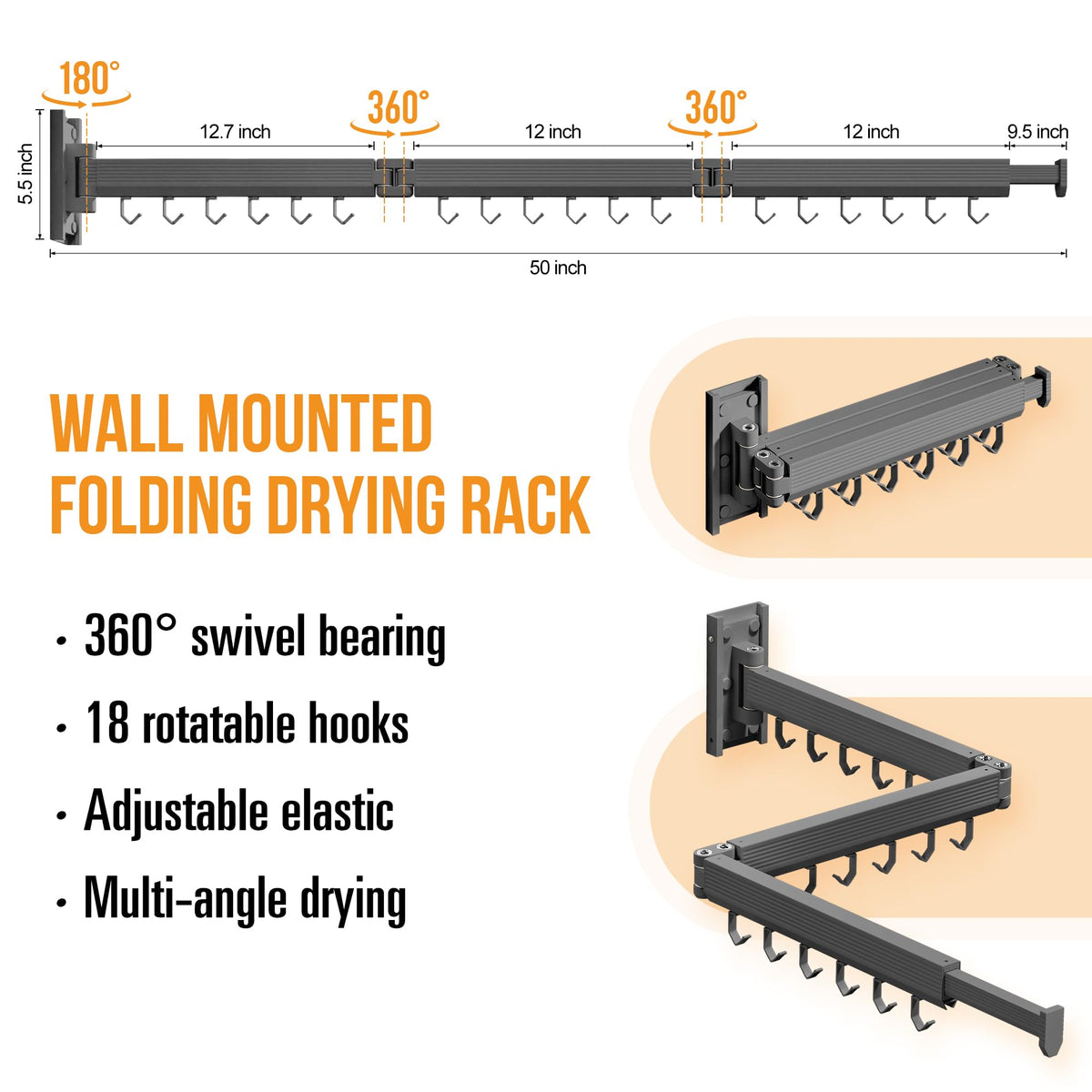 Grey Wall Mounted Clothes Drying Rack