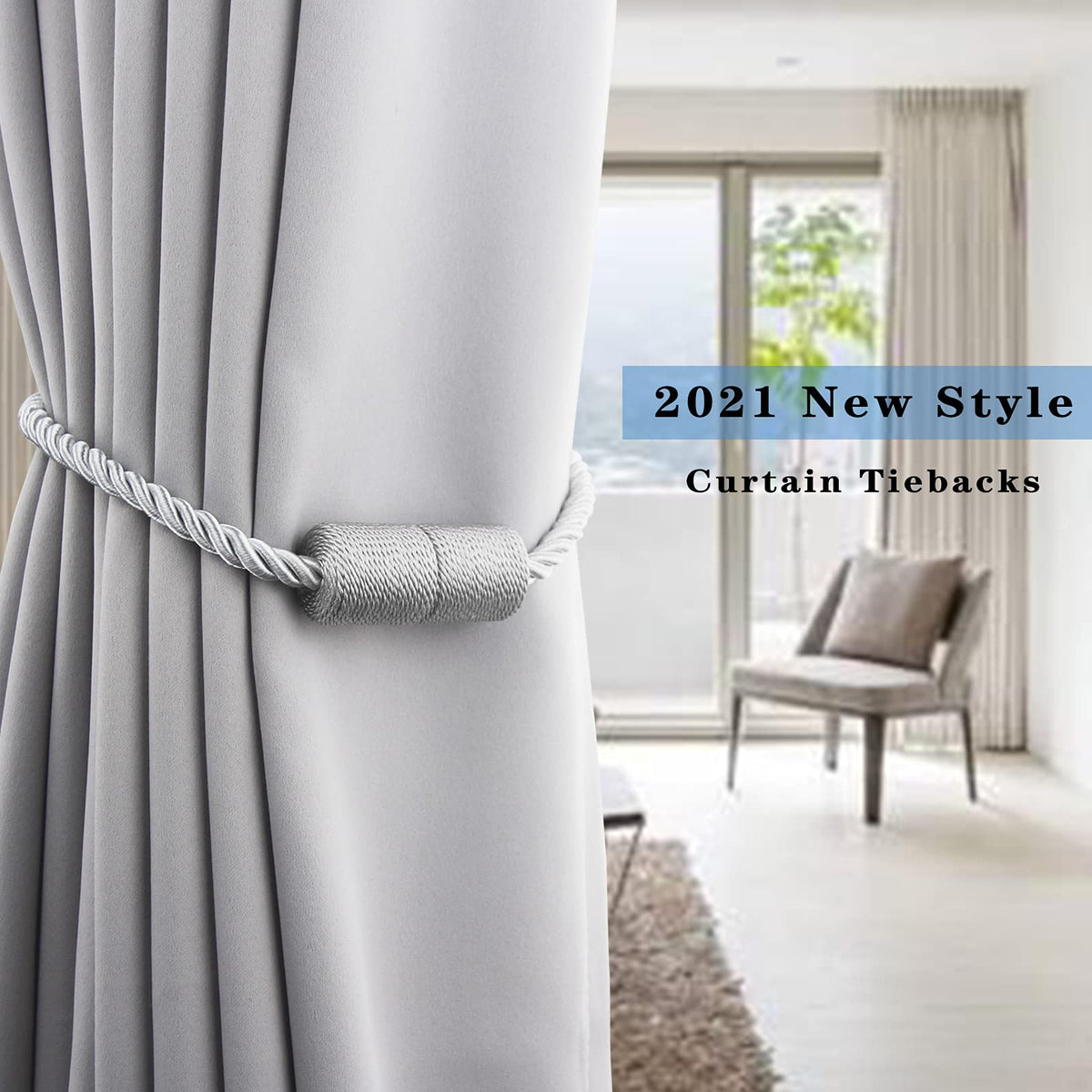 Magnetic Curtain Tiebacks Holdbacks Decorative Tie Backs for Windows Porlau (4 Count)