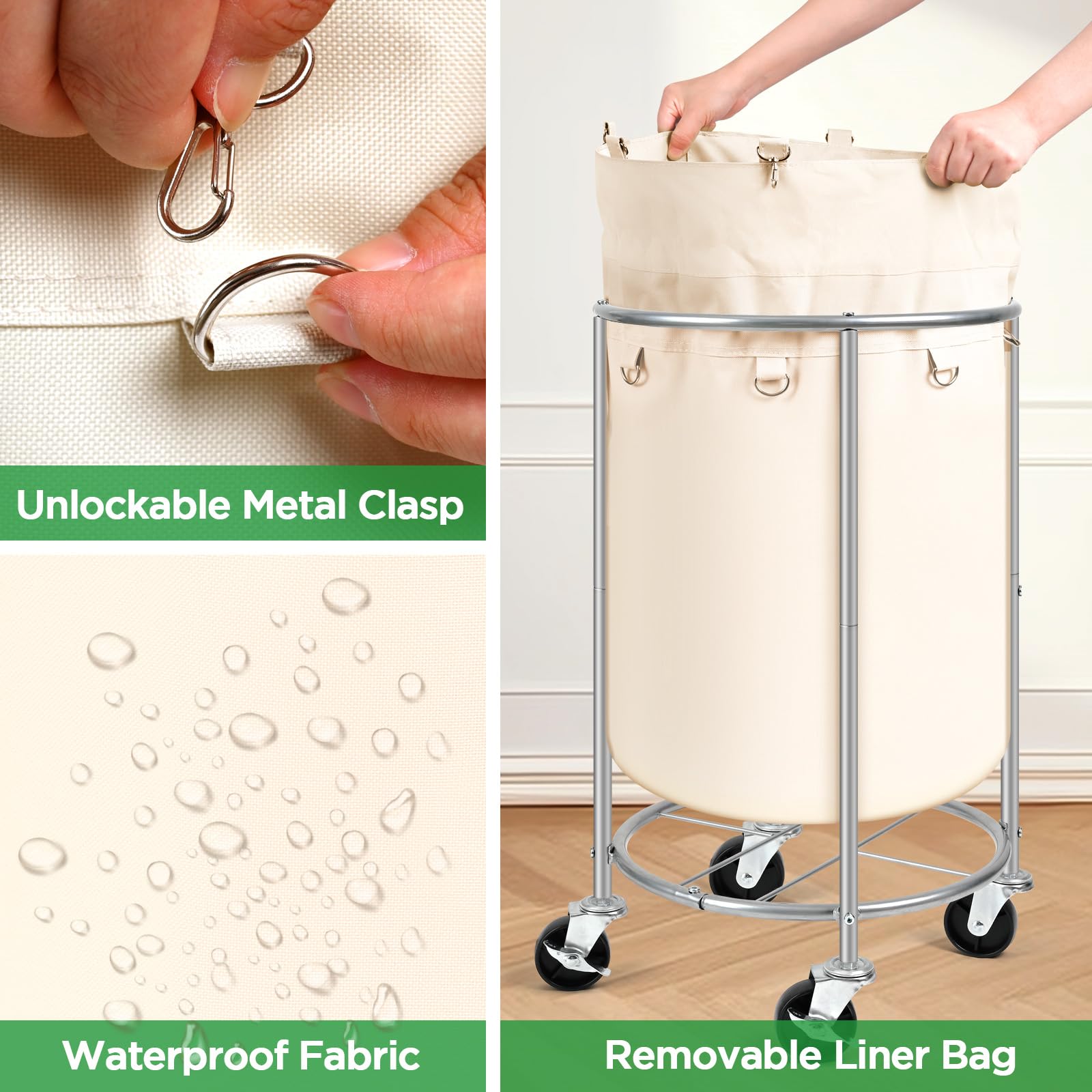 100L Round Rolling Laundry Hamper Basket with Wheels