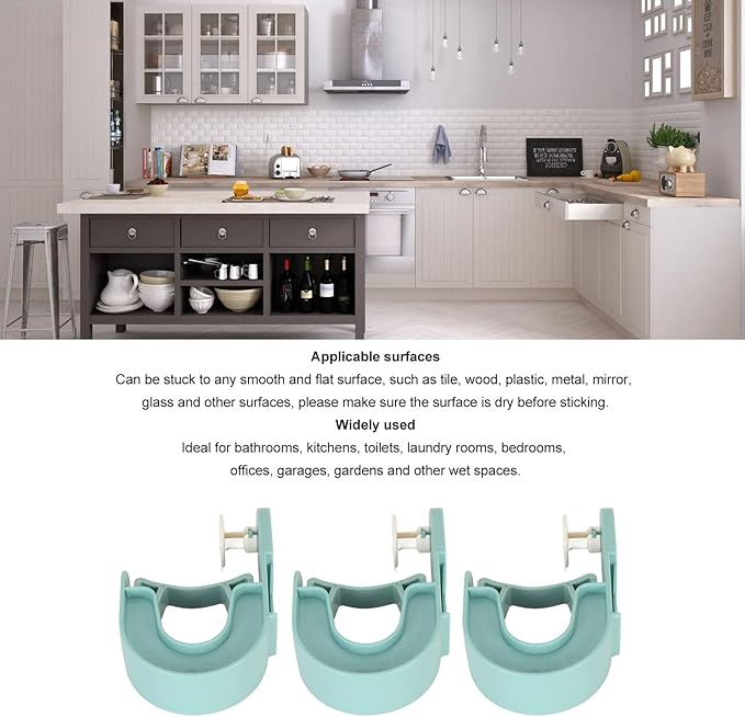Broom Holder, 3 PCS Wall Mount Mop Organizer Gripper, Anti Slip Mop Handle Hanger, Improved Broom Holder, Broom Hanger Gripper for Kitchen, Bathroom, Closet, Garden Garage (Blue)
