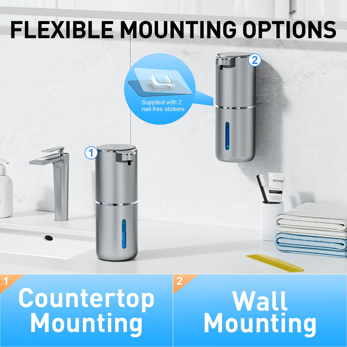 Automatic Foaming Soap Dispenser Foaming Hand Sanitizer Touchless 1500mAh Soap Dispenser Rechargeable with Sensor for Bathroom Kitchen 13.5oz