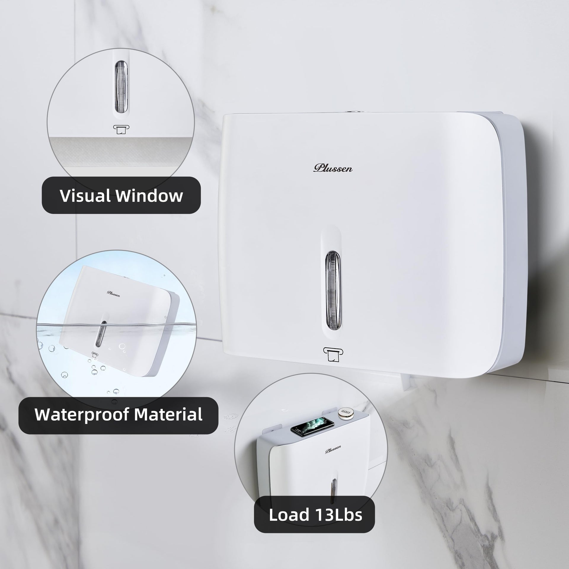 Paper Towel Dispenser Wall Mount Commercial Pack of 3 White Holder Fits Multifold Hand Towels for Kitchen Bathroom (3 Count)
