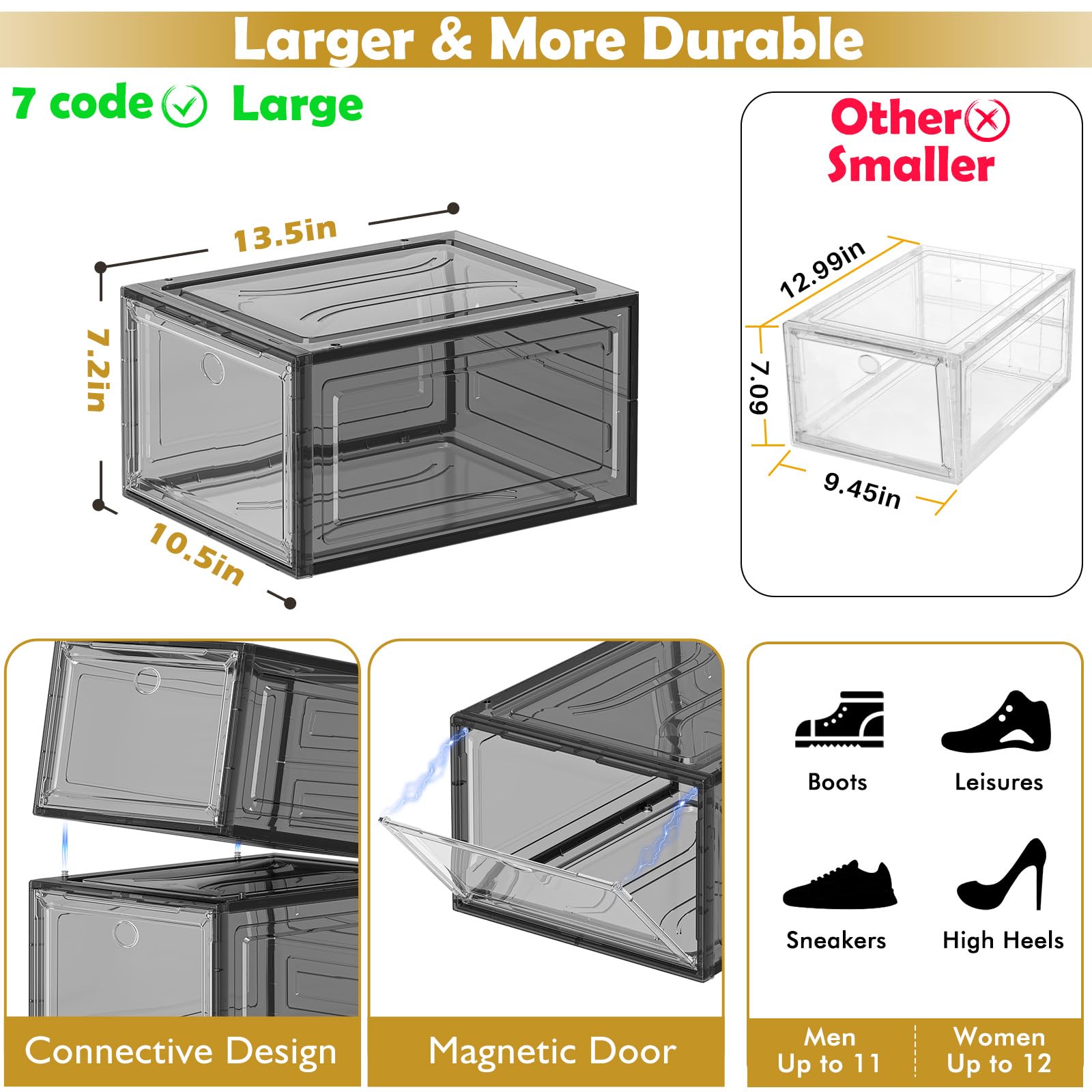 Sturdy Clear Shoe Organizer with Magnetic Door (6 Count)