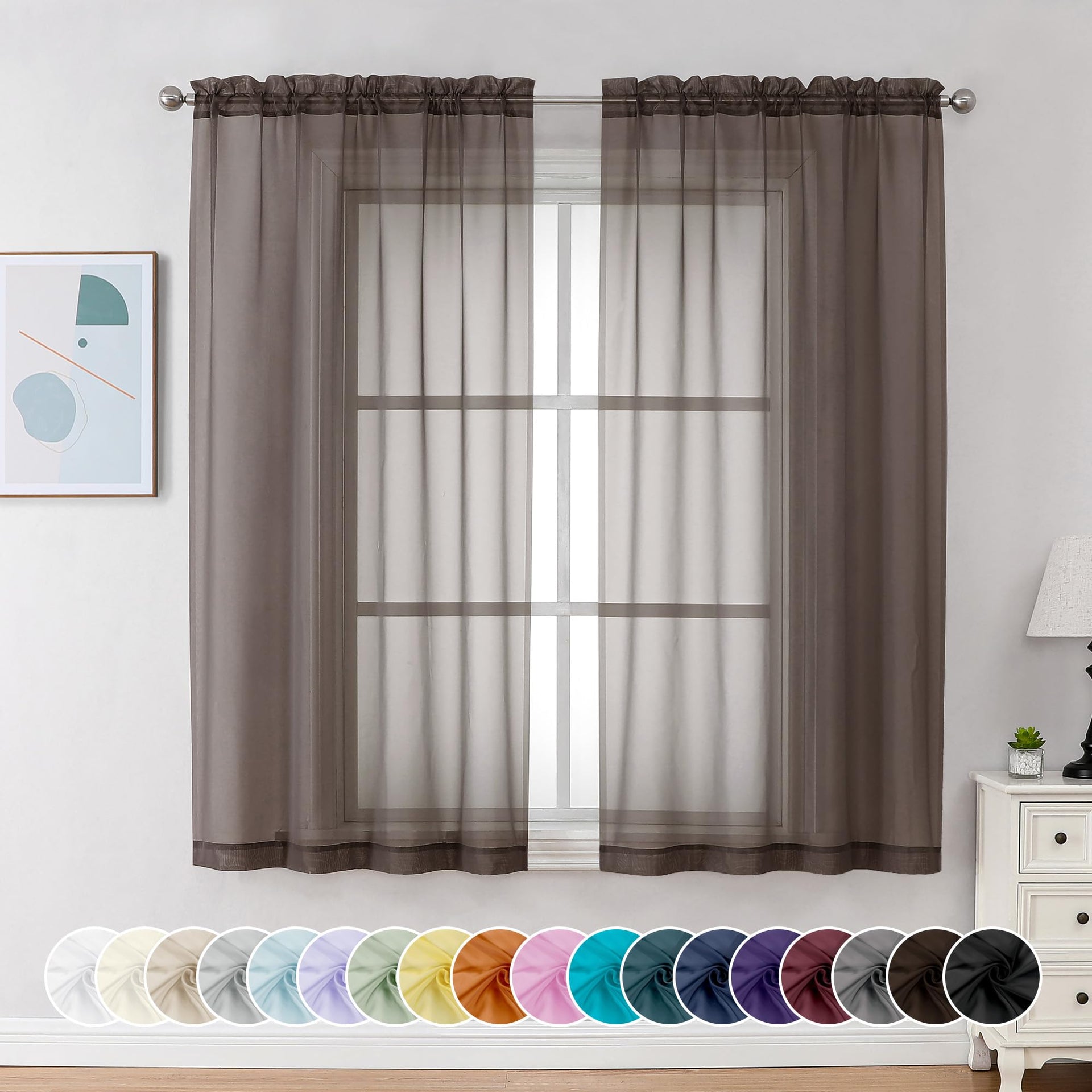 Sheer Curtains 63 Inch Length 2 Panels (2 Count)