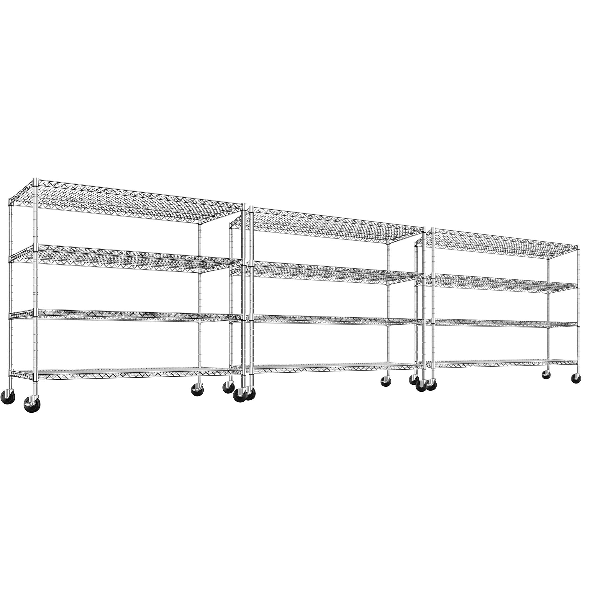 55.5''W Storage Shelves 2500LBS Wire Shelving Unit with Wheels Heavy Duty Metal Shelves for Storage Adjustable Garage Storage Rack Pantry Shelf Kitchen Shelving (3 Count)