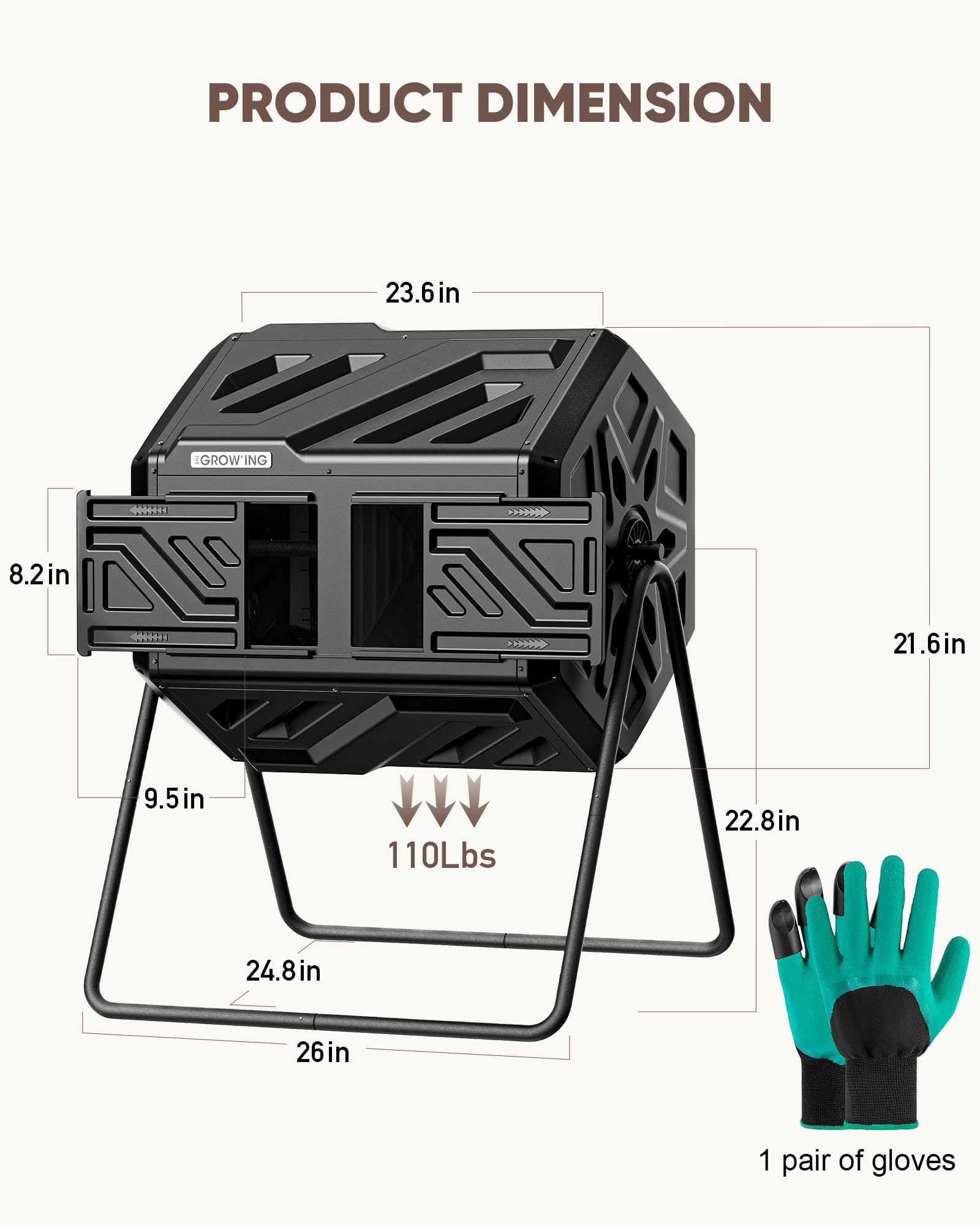 THE Growing 43 Gal Outdoor Compost Bin Tumbler for Backyard Garden