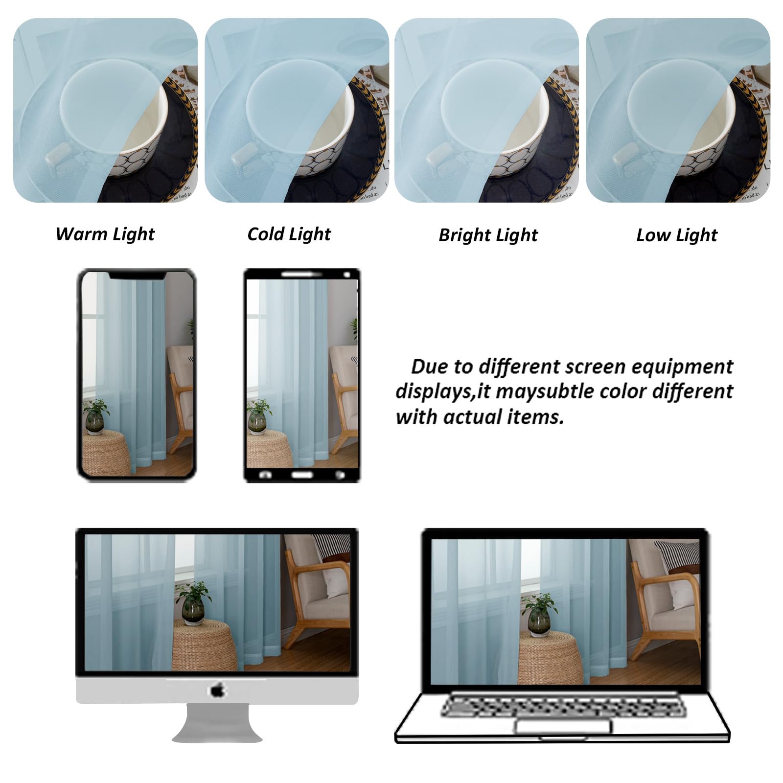 Light Blue Sheer Valances for Windows 2 Pack (2 Count)
