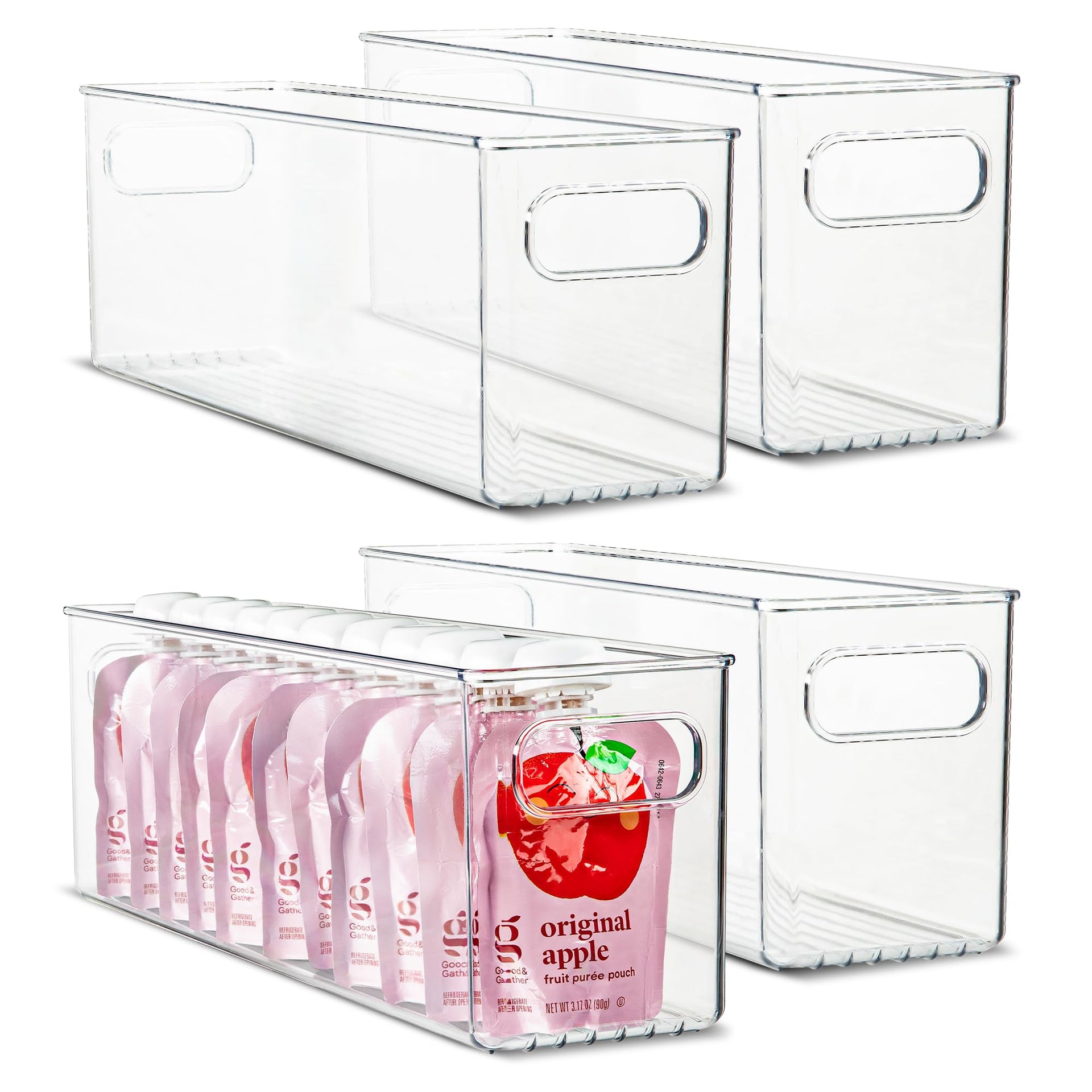 Plastic Food Storage 4 Pack Clear Container Bin with Handles for Organizing Kitchen (4 Count)