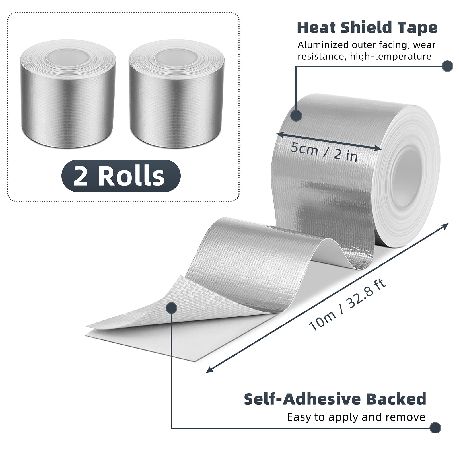 2 Rolls Aluminum Foil Tape Heat Shield Tape Barrier Adhesive Reflective Fiberglass Thermal Insulation Reflective Material High Temp Protection (65.6 Foot)