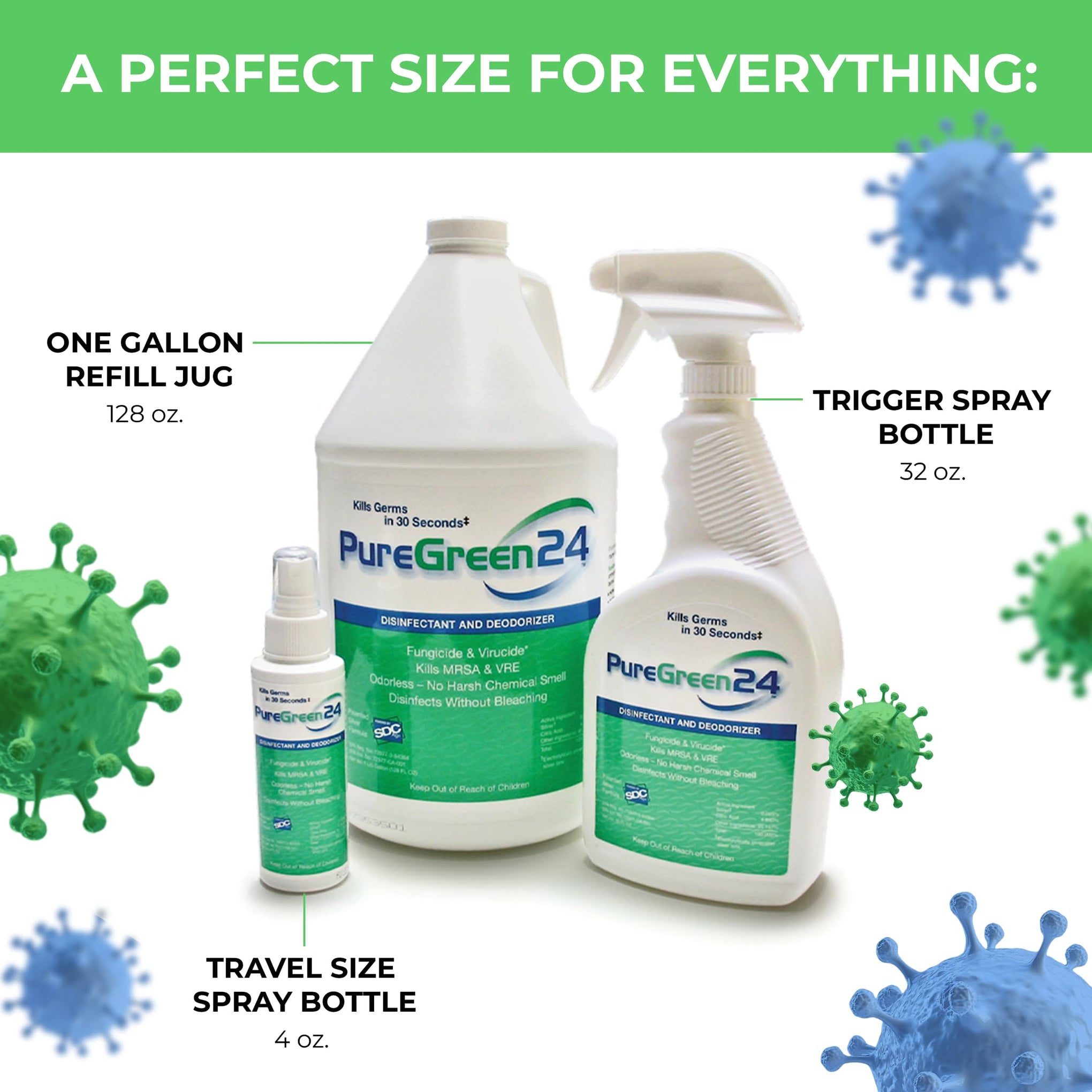 PureGreen24 Safe & Effective Disinfectant. Kills Deadly Germs including RSV COVID (256 Fl Oz)