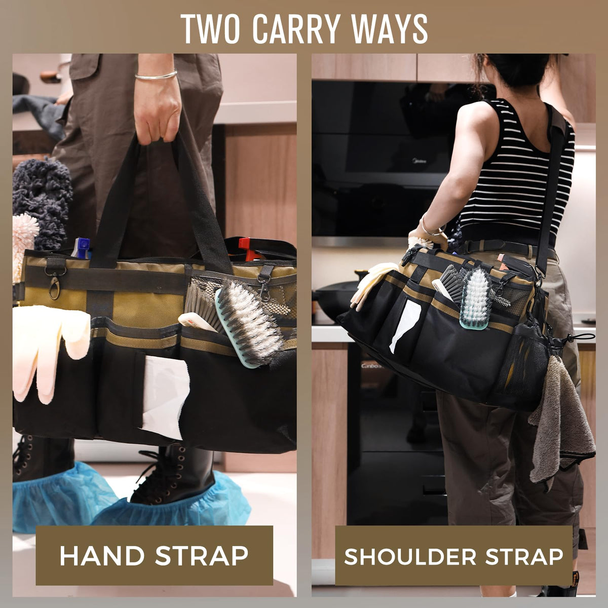 Wearable Cleaning Caddy Organizer with Handle & Shoulder Straps for Housekeepers