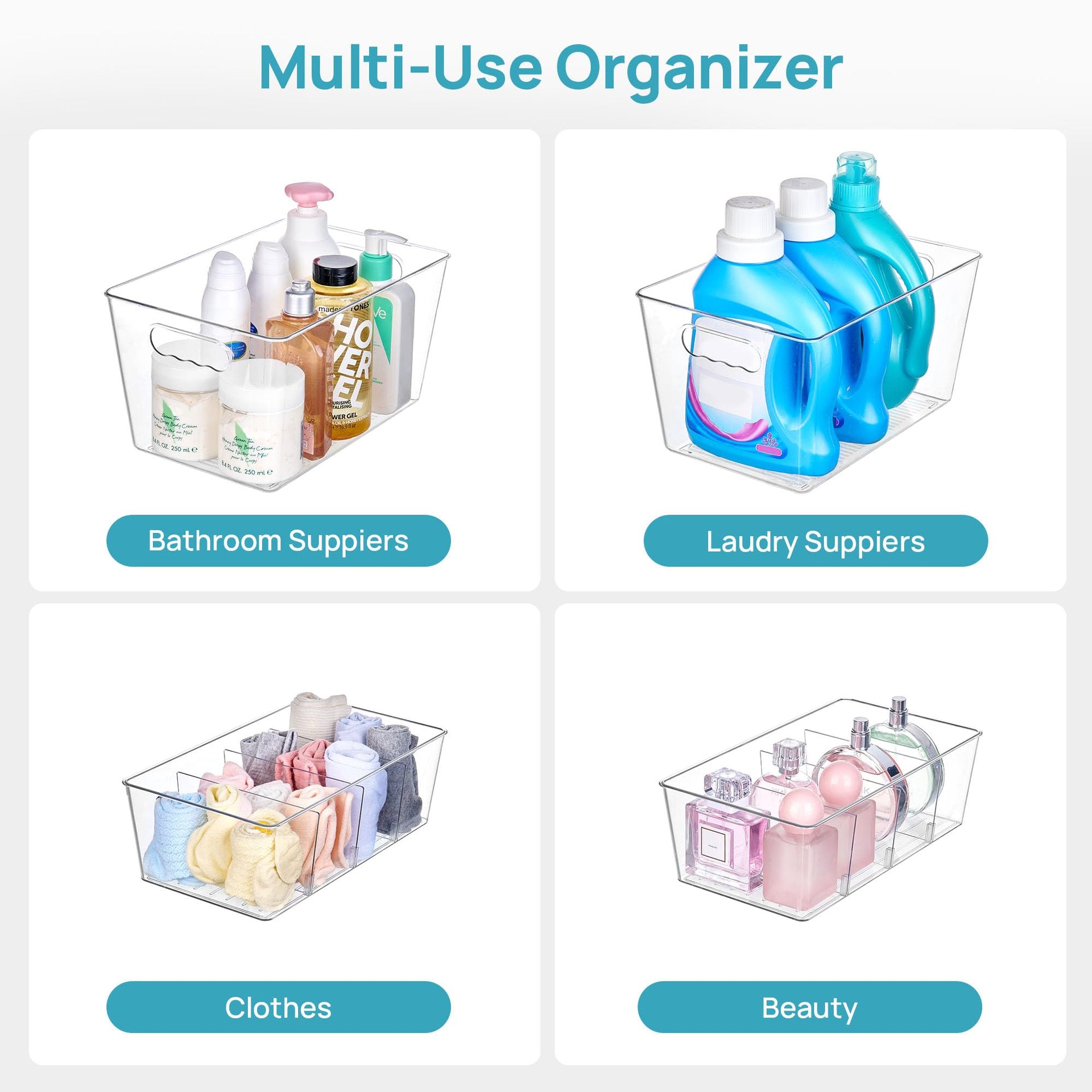 8 Pack Clear Storage Bins Set for Pantry Organizer (8 Count)