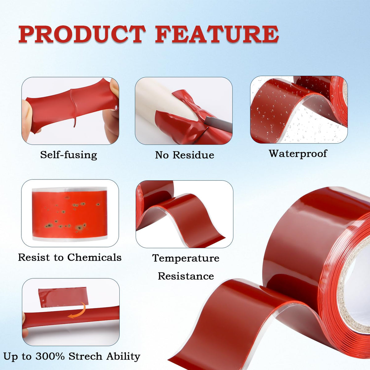 Self Fusing Silicone Tape 1 in x 5' Red Waterproof Rubber Leak Proof Sealing Silicone Rubber Self