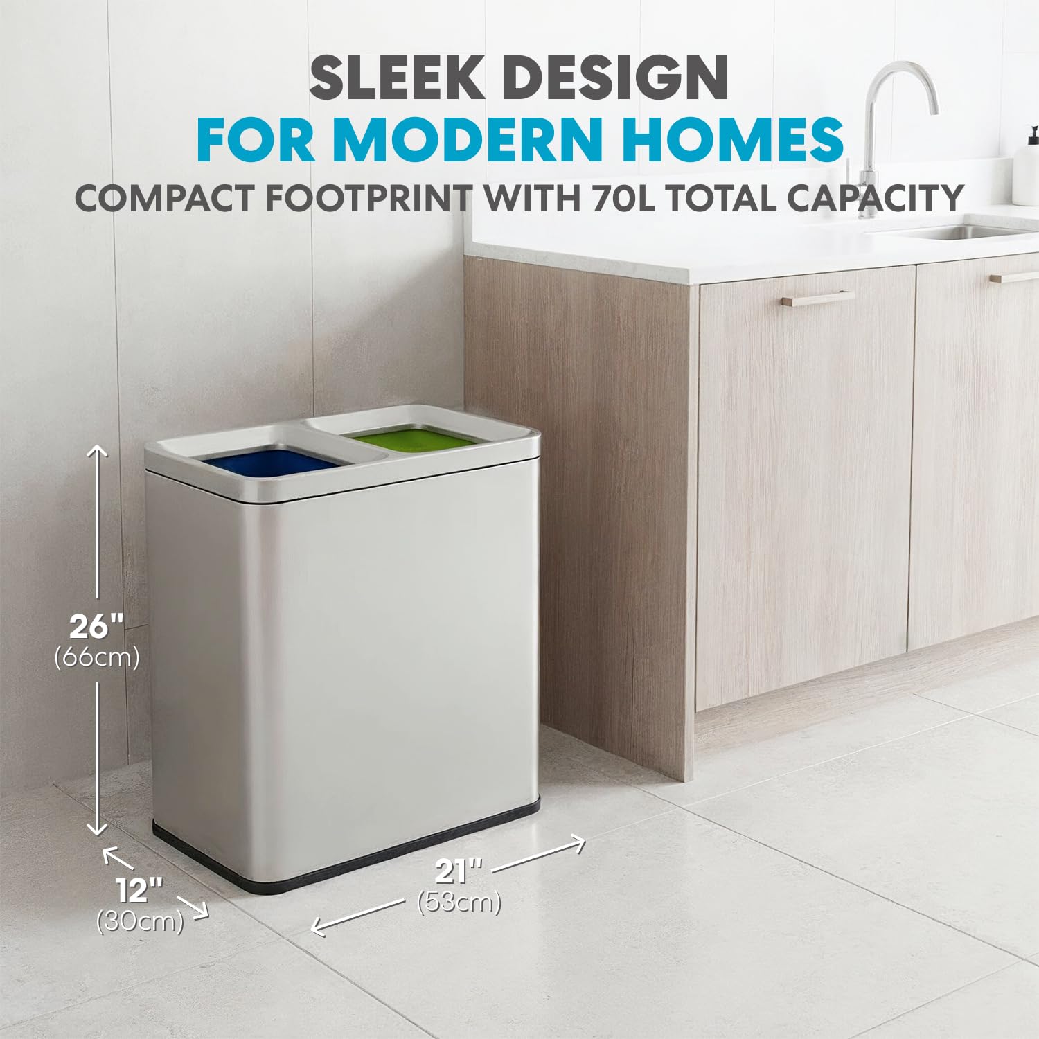 70 Liter 18.5 Gallon Rectangular Open Top Dual Compartment Recycling Trash Can
