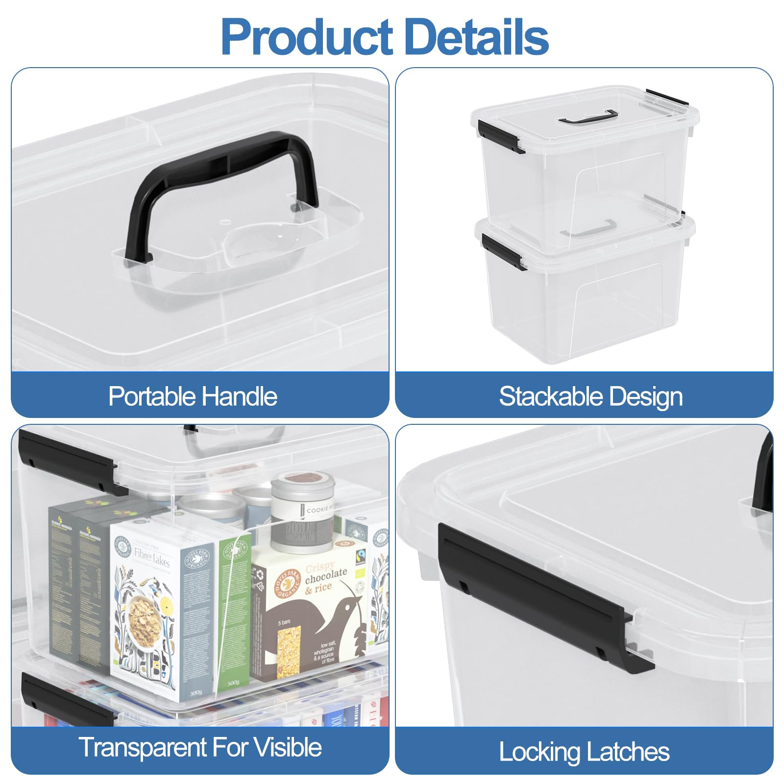 10.5 L Plastic Storage Containers With Lids and Handles (4 Count)