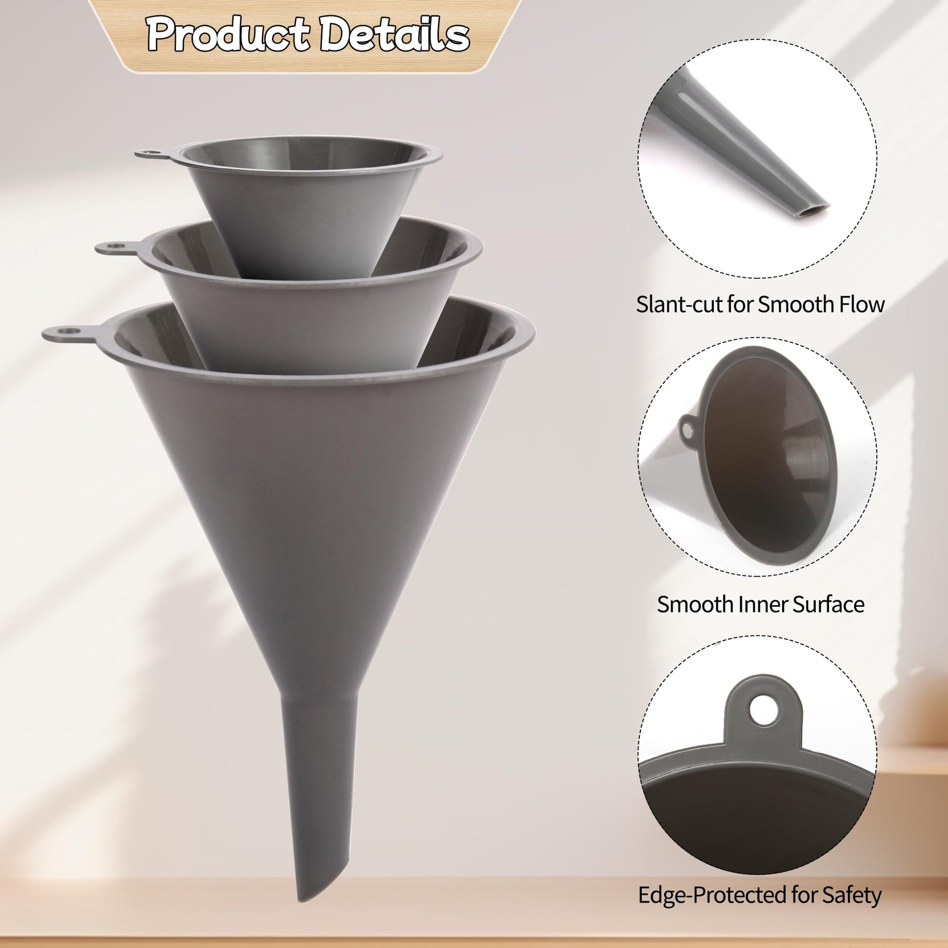 Plastic Kitchen Funnel Set of 3 with Clean Brush