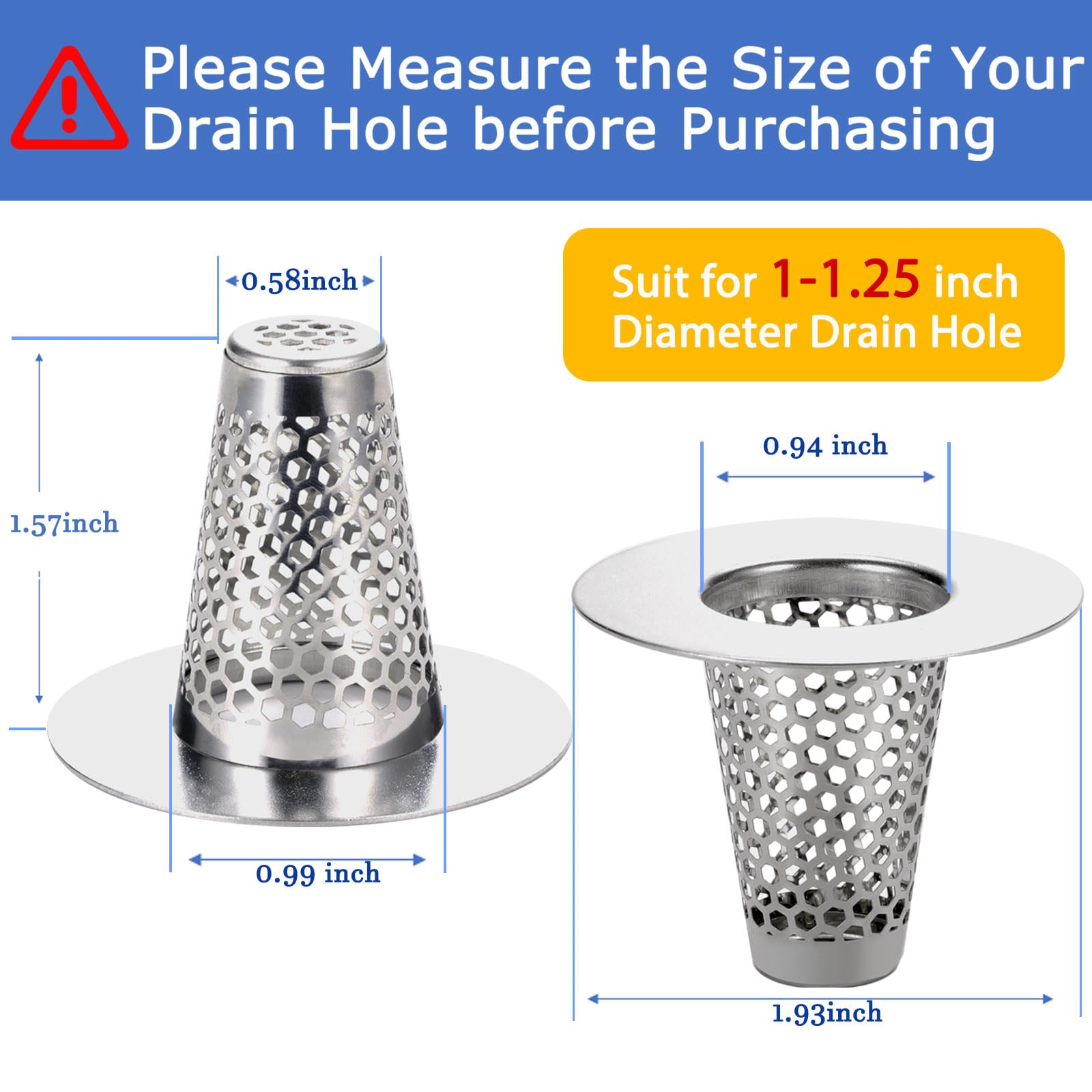 Bathroom Sink Drain Strainers for 1.1" (3 Count)