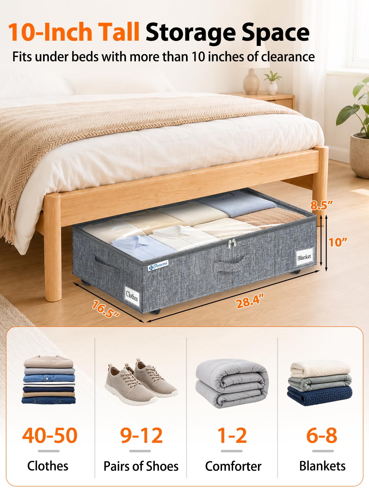 10 inch Tall Under Bed Storage Bins with Wheels (2 Count)