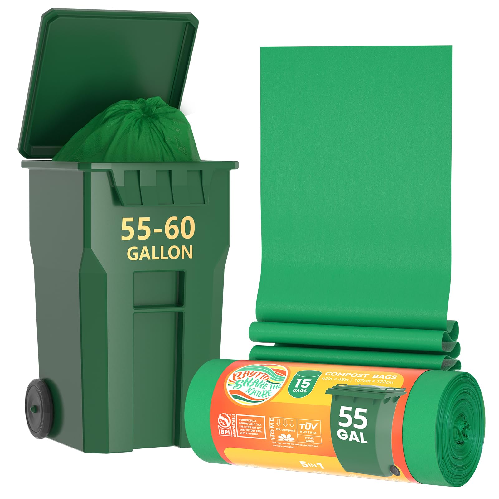 55 60 Gallon Compostable Trash Bags Liners (15 Count)