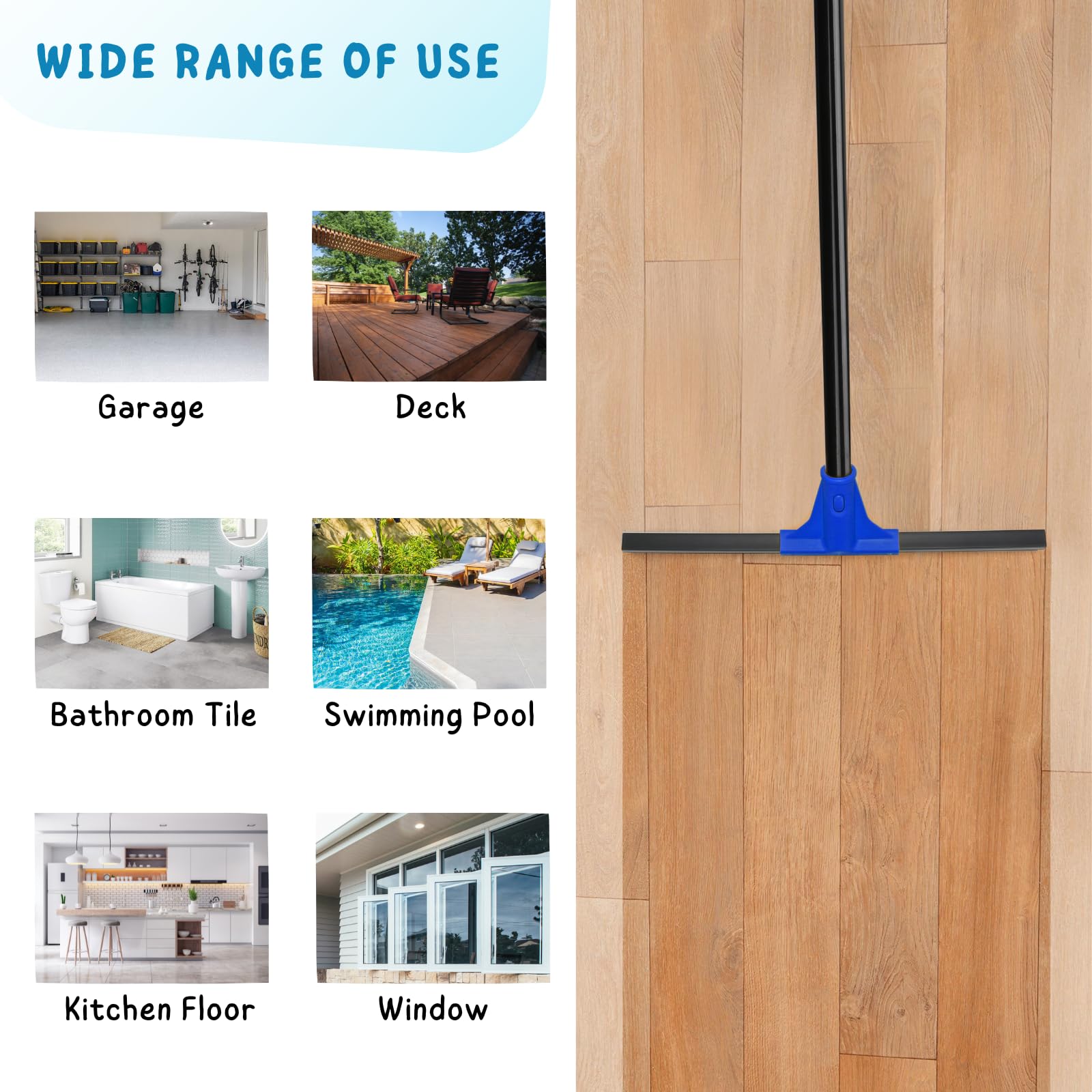 Floor Squeegee with Telescopic Long Handle 59''
