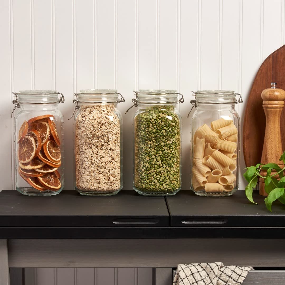4 Glass Food Storage Jars with Airtight Lids + Chalkboard & Marker (4 Count)