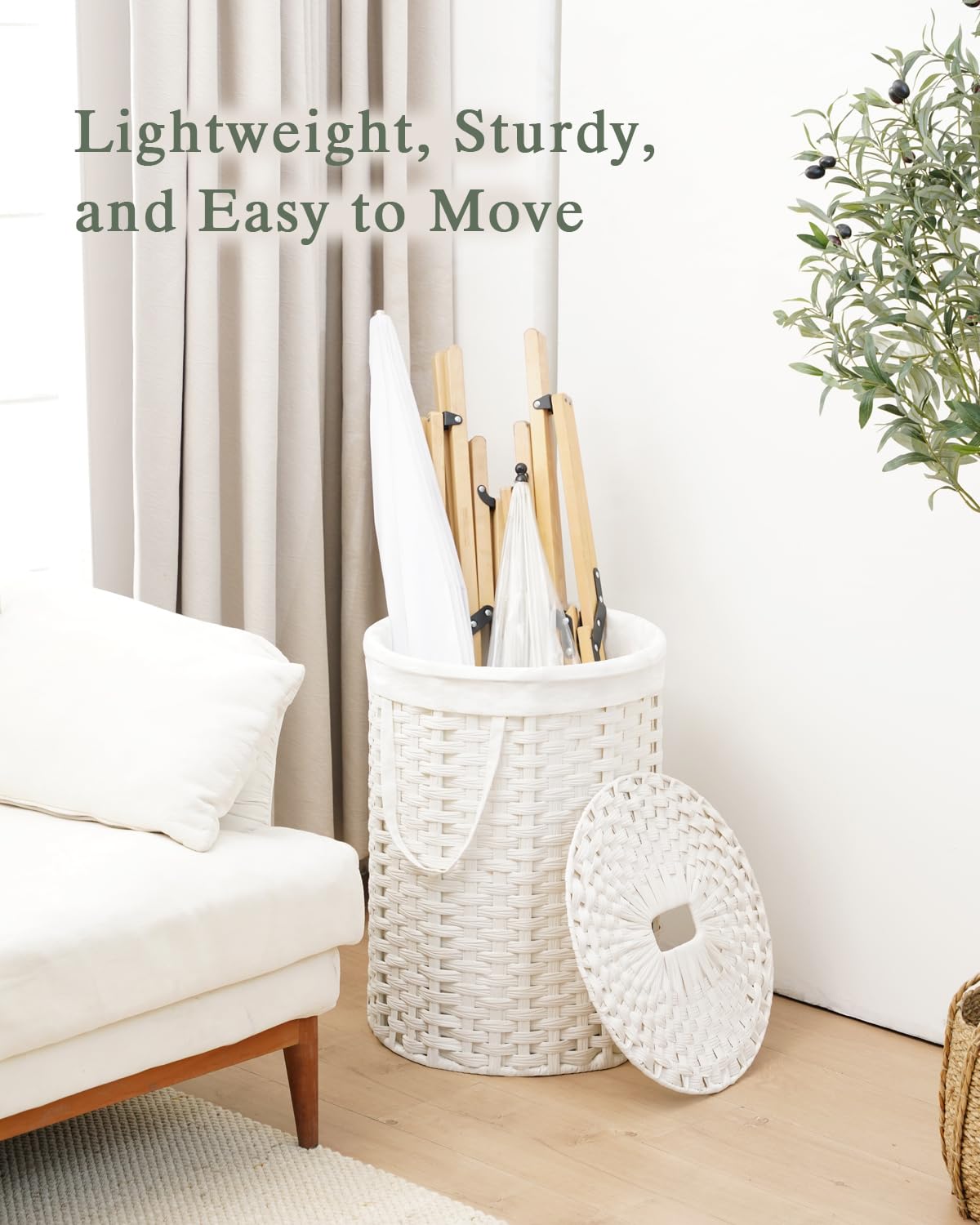 Laundry Hamper with Lid Round Laundry Basket 23.8 Gal White