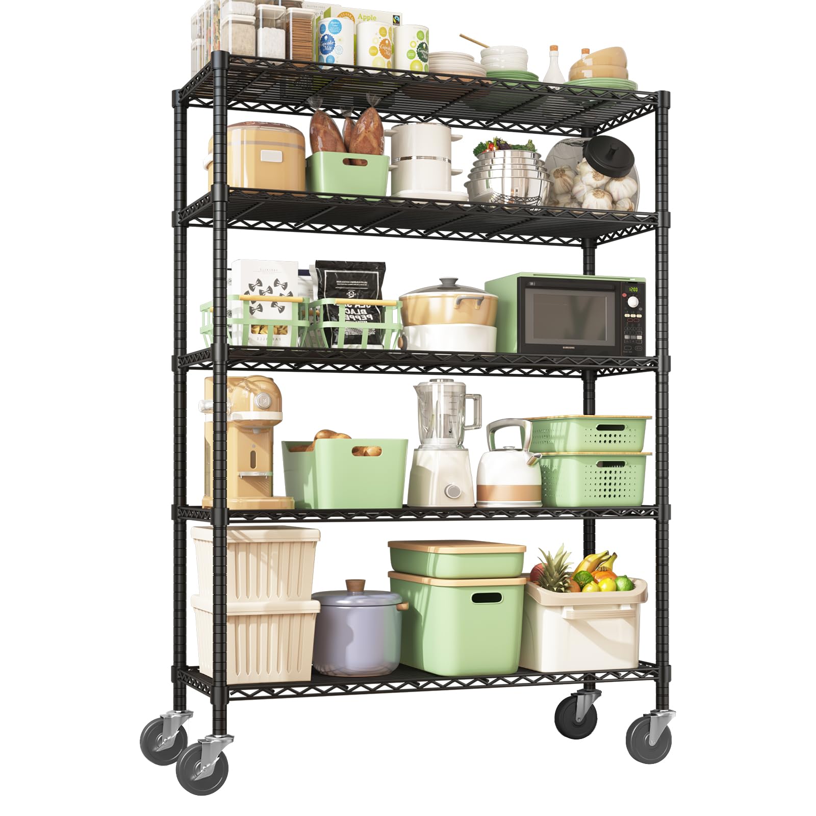 45" W x 20" D x 72" H Wire Shelving Unit with Lockable Wheels