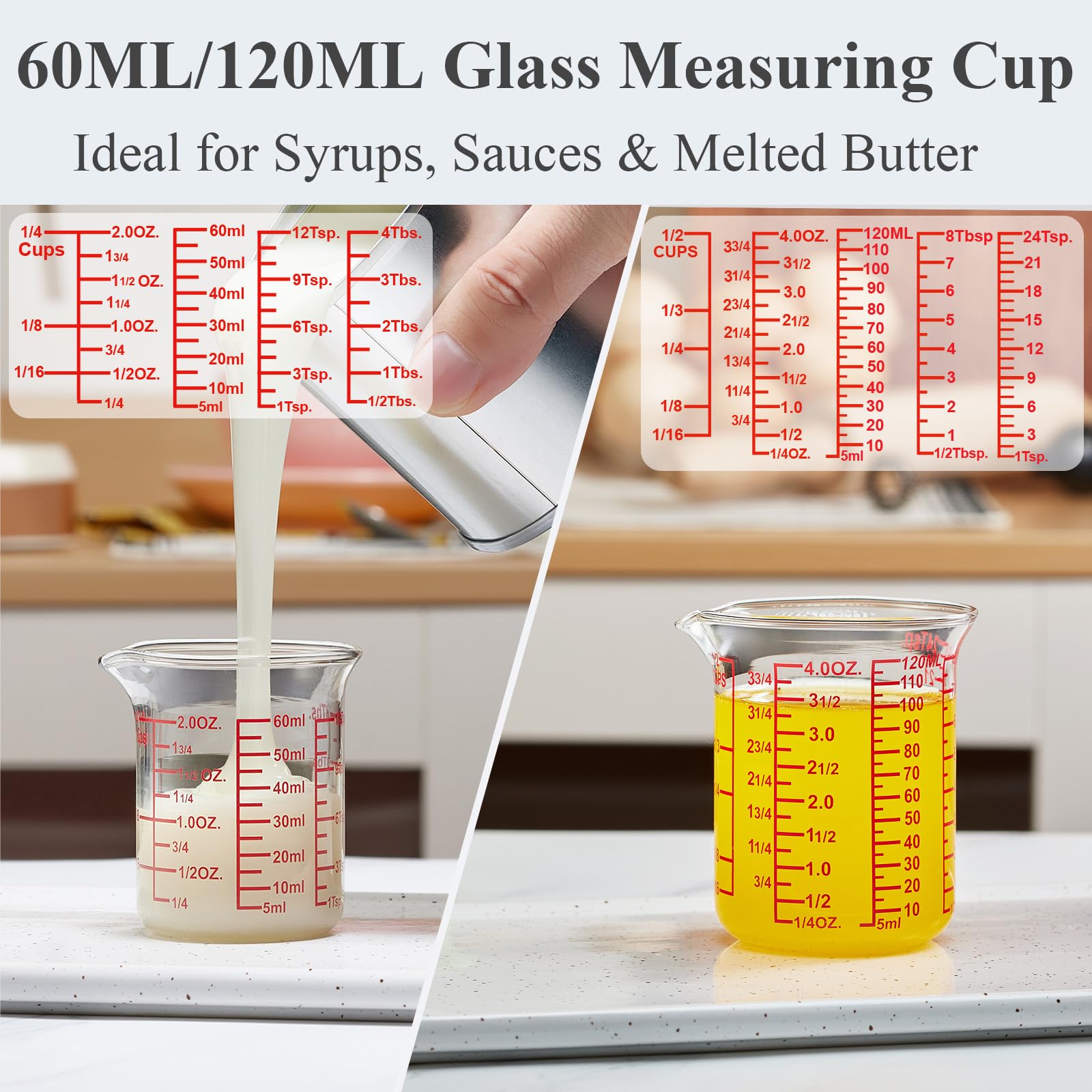 Ackers High Borosilicate Glass Measuring Cup Set with Pour Spout (32 Ounce)