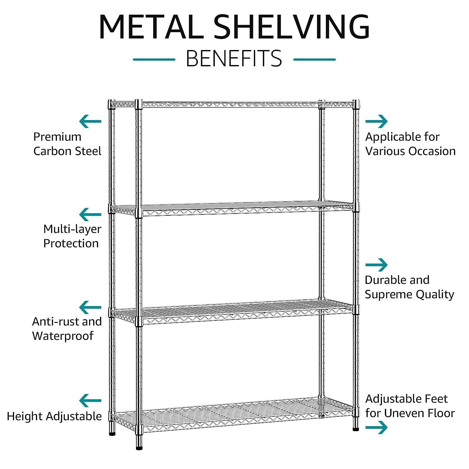 4 Tier Adjustable Heavy Duty Metal Wire Shelving Unit