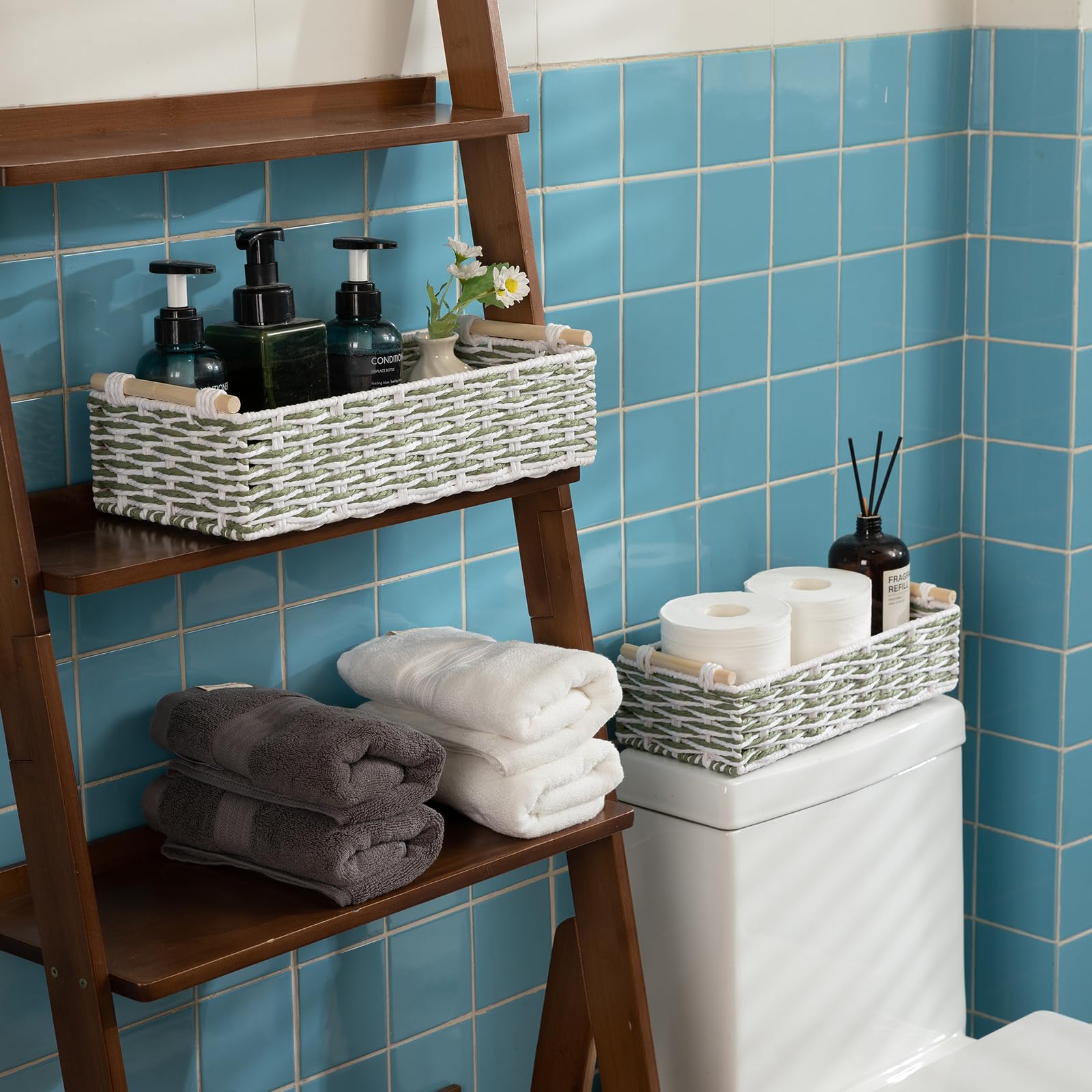 Toilet Paper Baskets Handmade Paper Rope Decorative Wicker Storage Tank Shelf Cabinet Organizer for Bathroom Home (2 Count)
