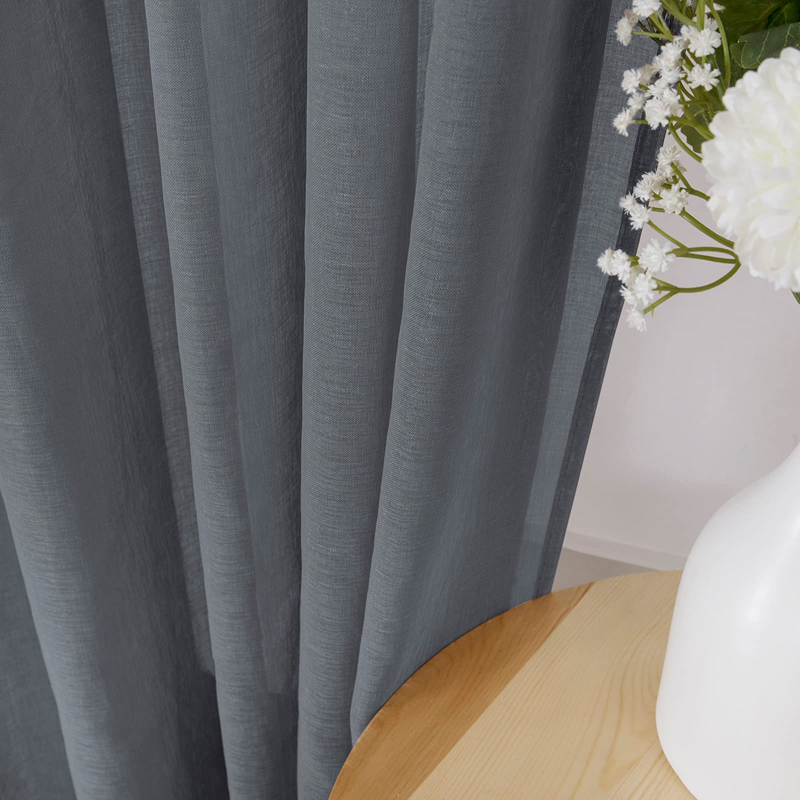 Sheer Curtains Linen Textured Bedroom Curtain Sheers Light Filtering Rod Pocket Voile Curtains for Living Room (2 Count)