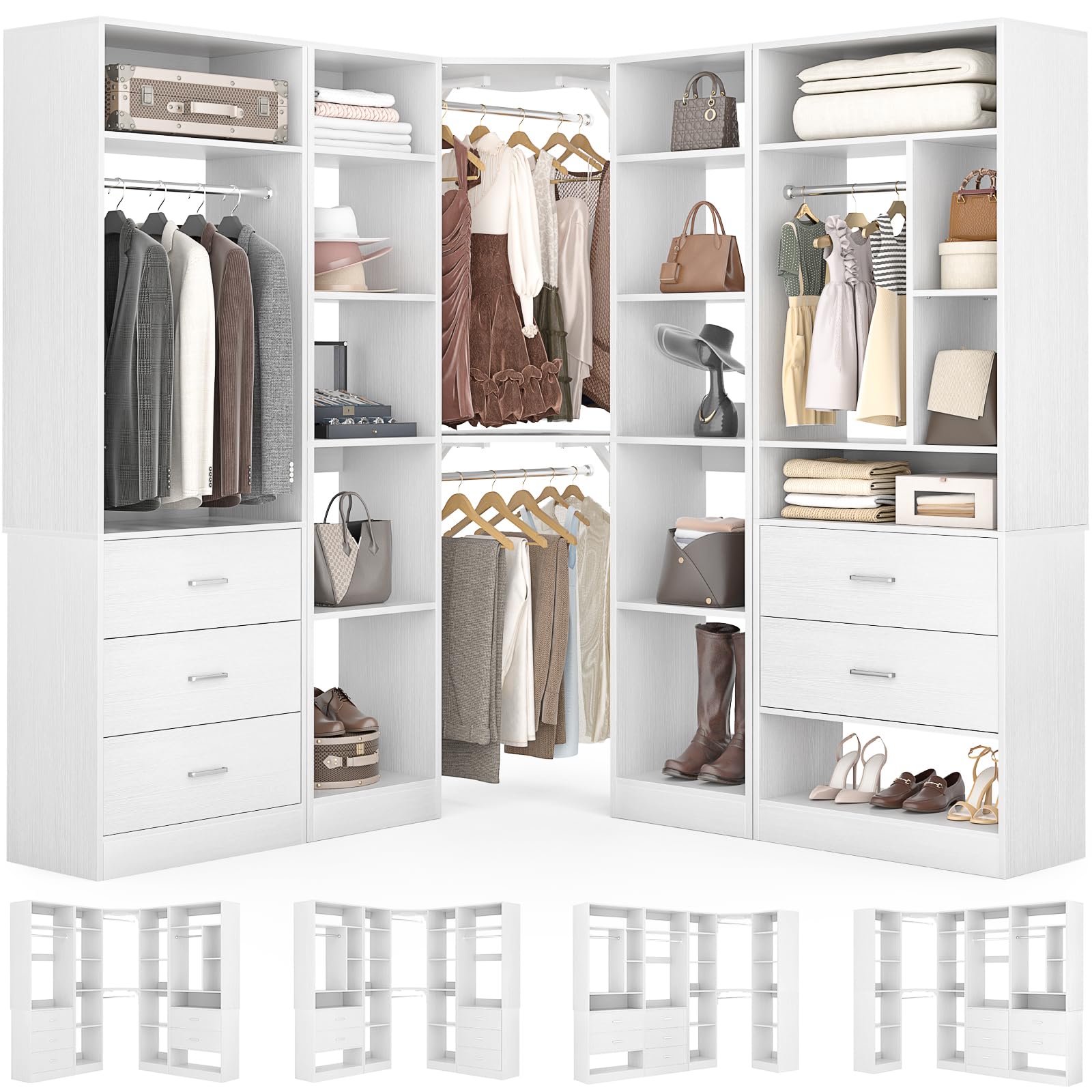 Corner Closet System with 5 Drawers