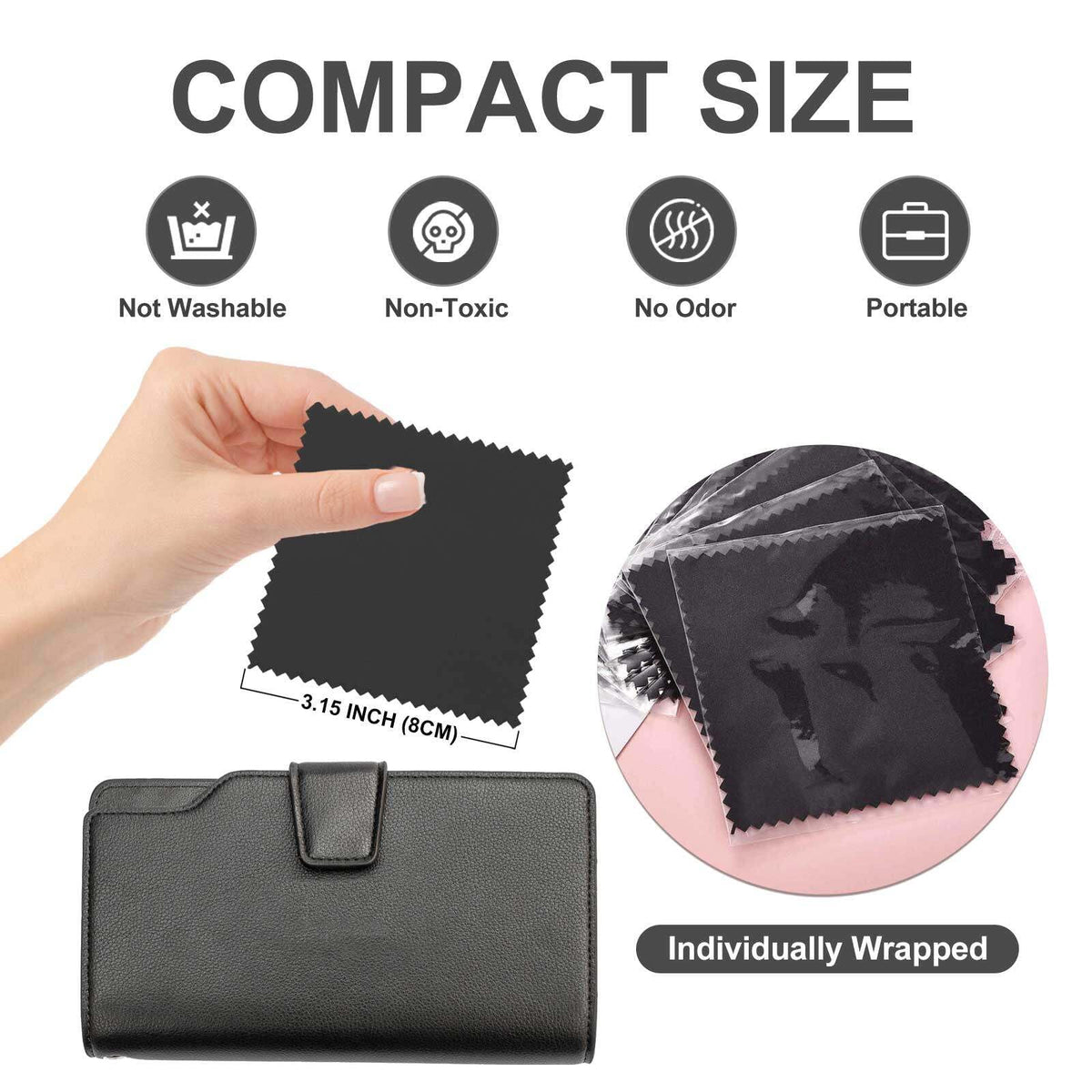 100pcs Jewelry Cleaning Cloth Black Polishing Cloth for Sterling Silver Gold Platinum Small Silver Polish 8x8cm (100 Count)