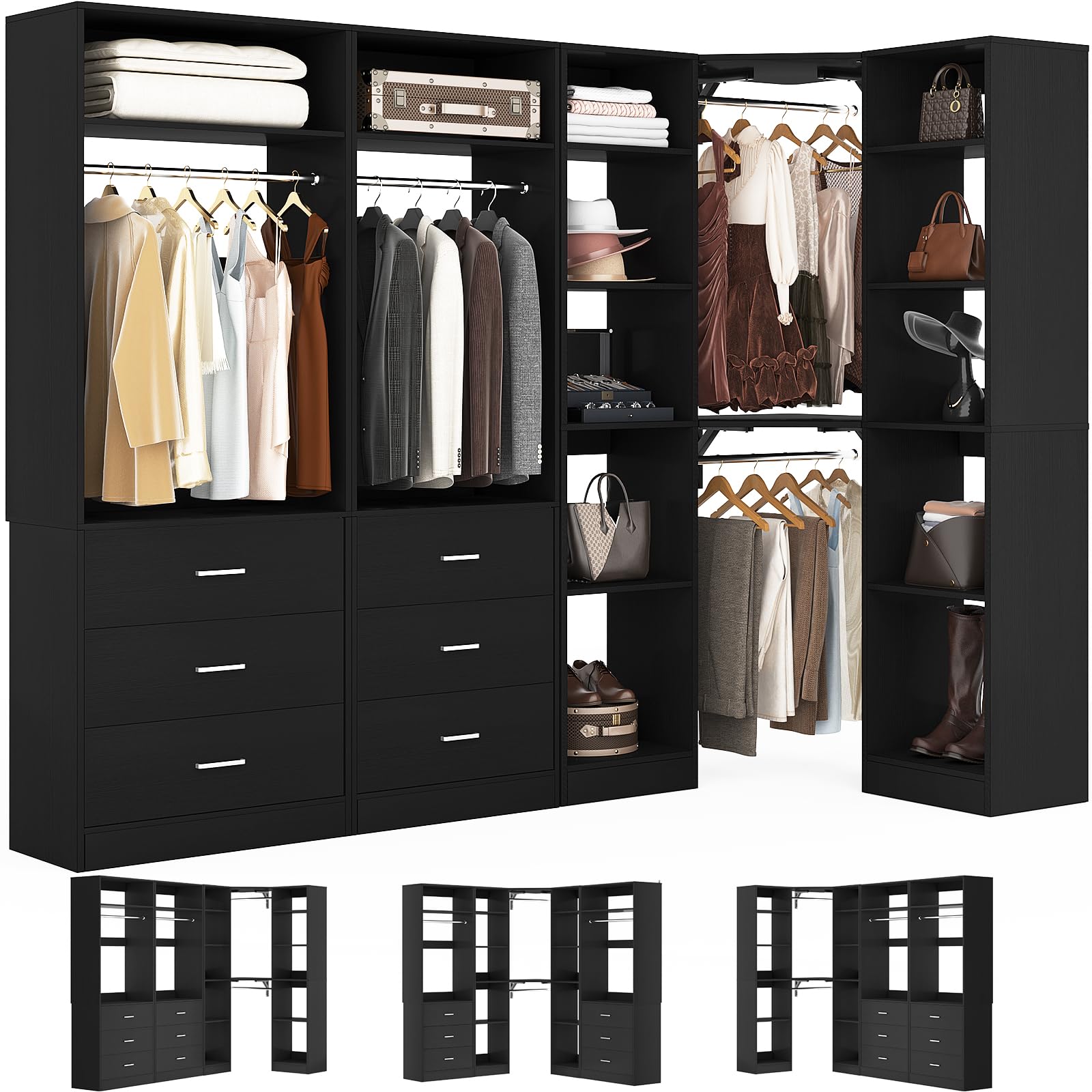 Corner Closet System with 6 Drawers