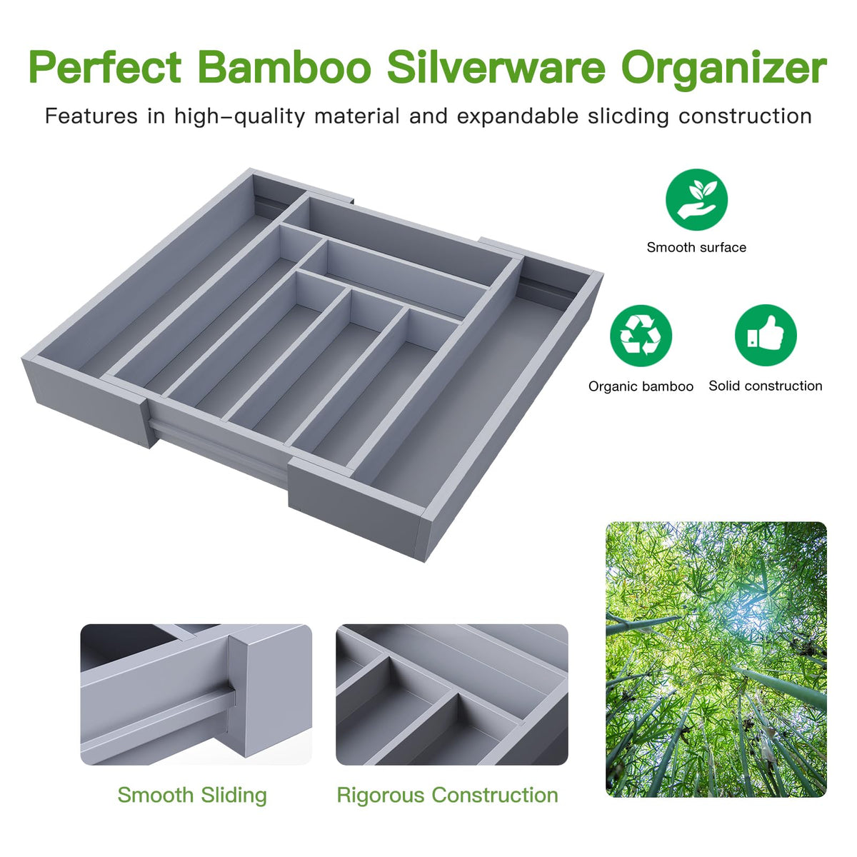 Bamboo Expandable Drawer Organizer for Utensils Holder