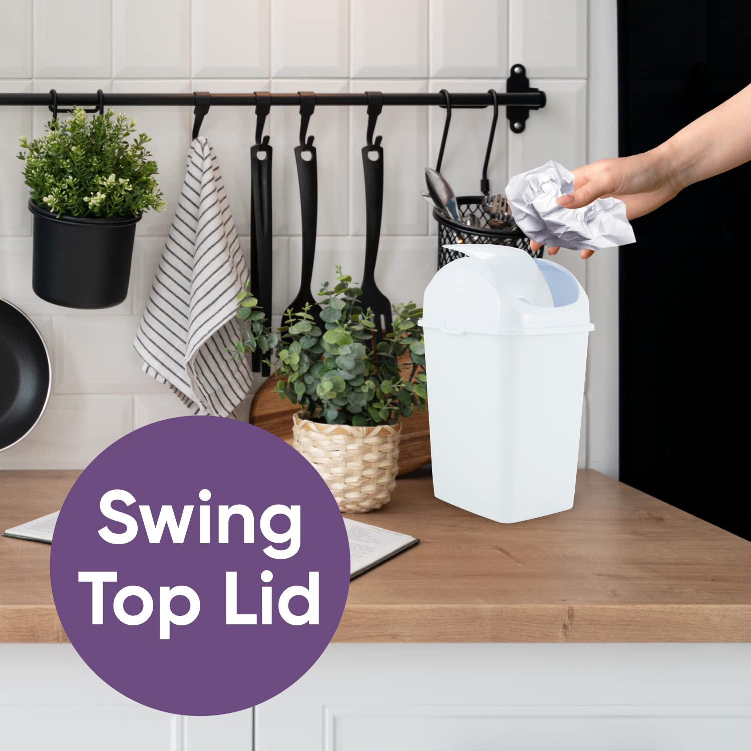 Mini Desktop Trash Can with Swing Top Lid Portable Plastic Garbage Can for Countertop
